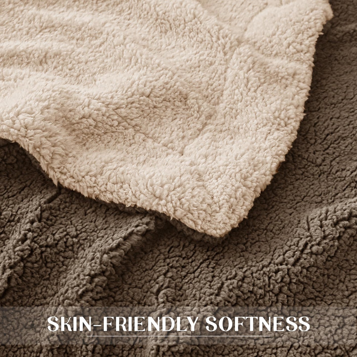 Exclusivo Mezcla Reversible Sherpa Fleece Throw Blanket for Couch, Soft Plush Blanket for Bed, Thick Warm Fluffy Blankets for Winter, 50x60 Inches, Brown/Khaki