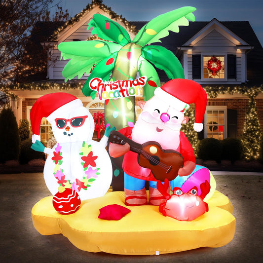 Arrowbash Christmas in July Santa Inflatables Decorations, 7 ft Hawaiian Beach Vacation Snowman Outdoor Decorations, Build in LED for Xmas Yard Indoor Outdoor Garden Lawn Holiday Party Decor