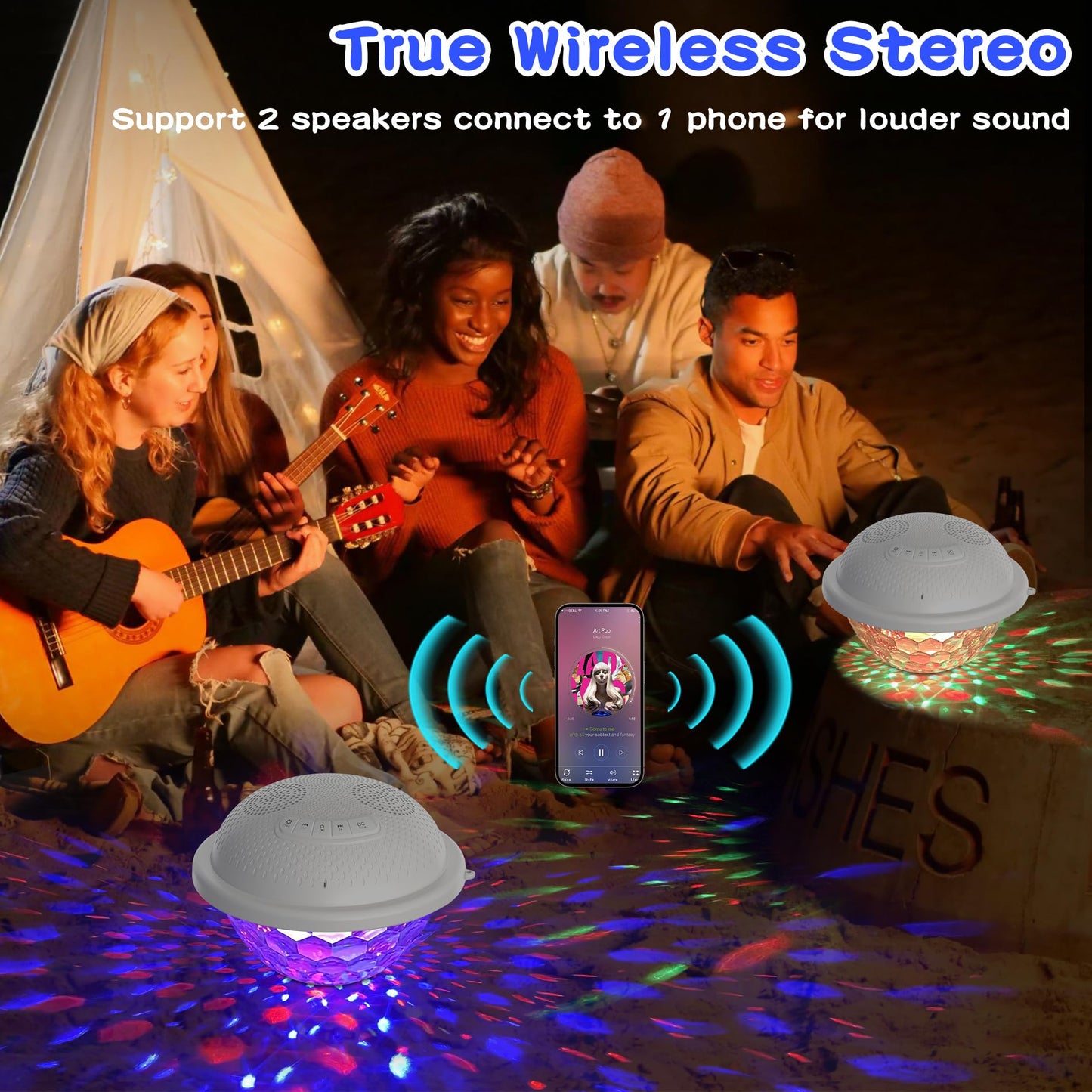 KingSom Bluetooth Pool Speaker,Floating Pools Speaker with Colorful Lights,Hot Tub Speakers IP68 Waterproof P ool Speakers,16W Loud Stereo Sound Bluetooth Speak er,TWS Pairing Floating Speake r-White