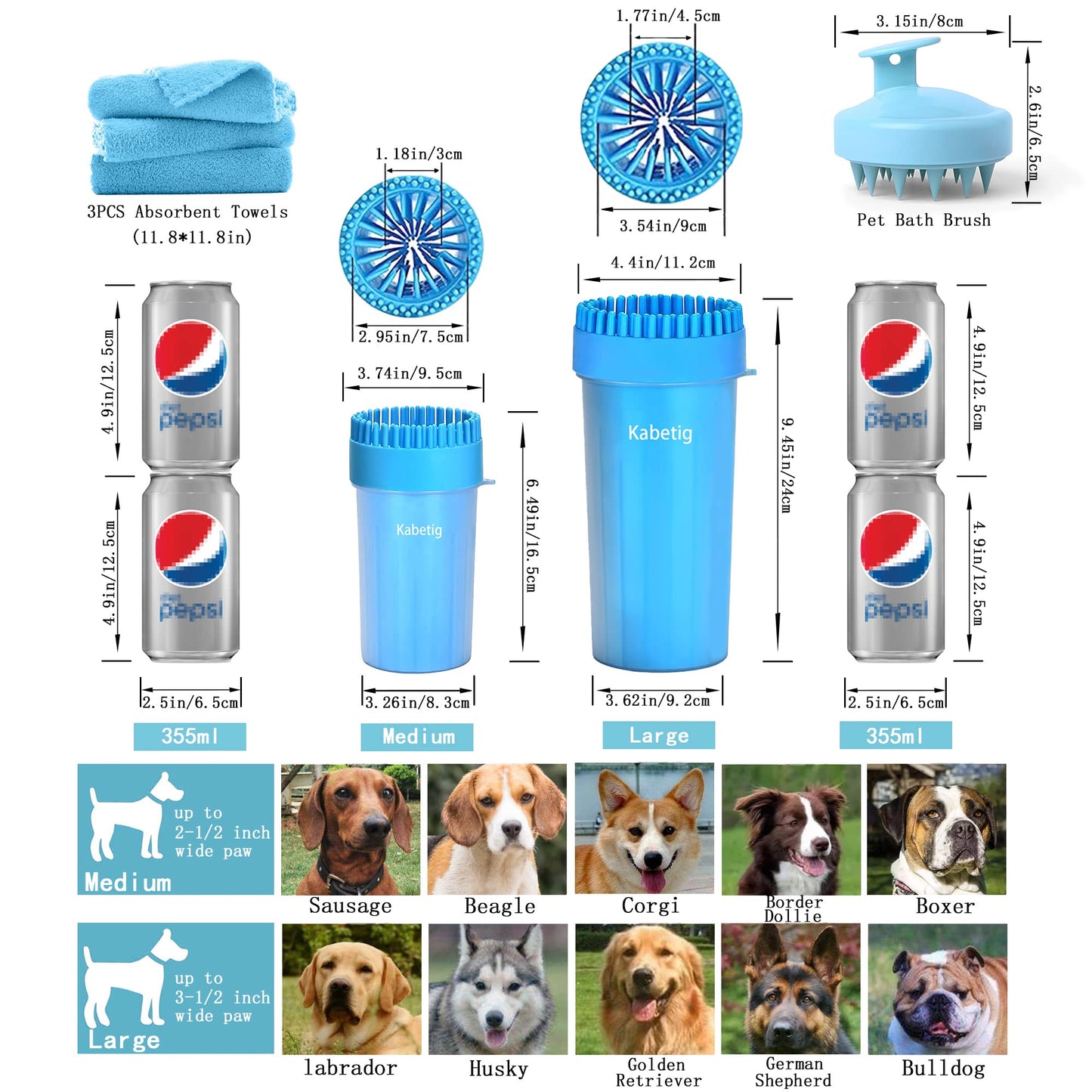 Kabetig Dog Paw Cleaner & Washer for Large/Extra Large Breeds - Muddy Paws Easy Cleaning Cup for Big Dogs - Includes 3 Absorbent Towels(Blue)