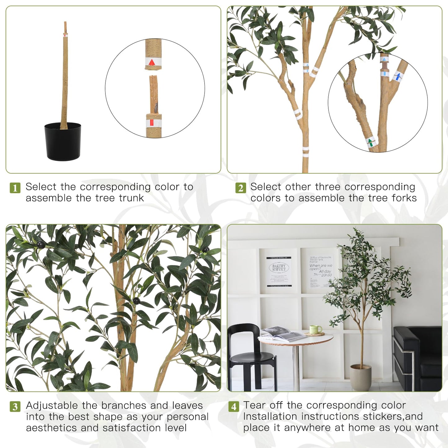 JUSTOYOU Olive Trees Artificial Indoor, 7FT Tall Faux Olive Tree Artificial Plants Potted Tree with Wood Branches and Fruits for Living Room Bedroom Modern Home Decor