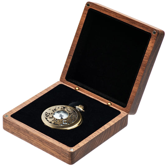 COSISO Walnut Wood Pocket Watch Box Portable Single Pocket Watch Display Storage Travel Case Organizer for Men Women