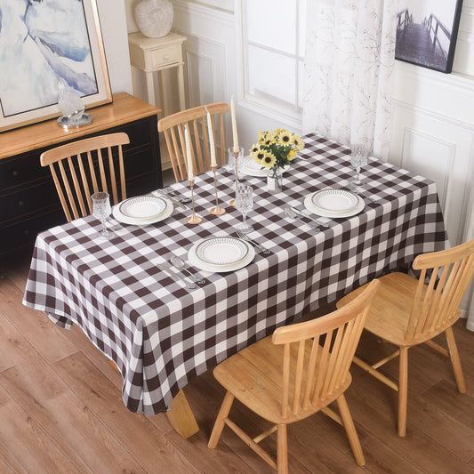 2 Pack Waterproof Polyester Fabic Rectangle Checkered Tablecloth，60x120 Outdoor Table Cloth，Oil Stain Prevention Table Cloth for Pinics and Parties（Chocolate and White）