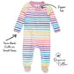 HonestBaby Baby Girls Play Footed Pajamas One-piece Jumpsuit Zip-front Pjs 100% Organic Cotton For And Toddler Sleepers, Rainbow Stripe, 3-6 Months US