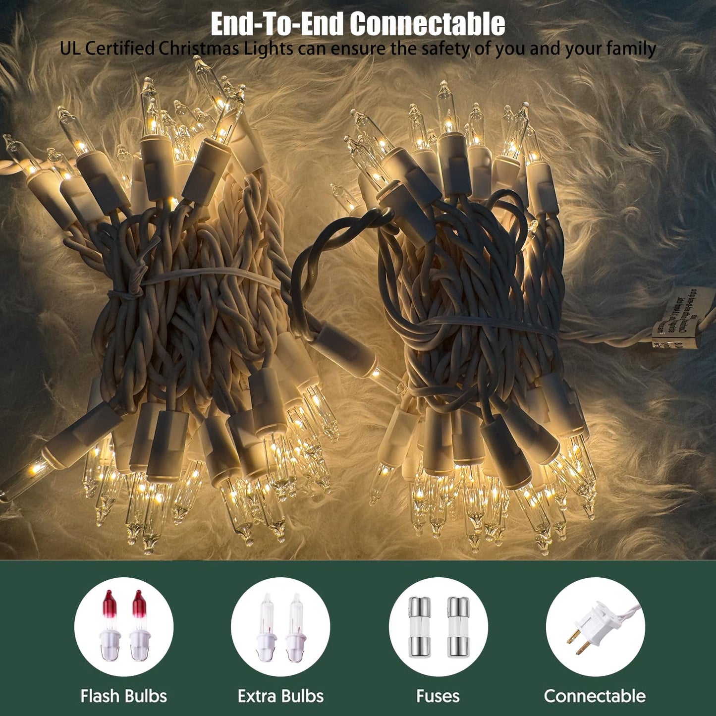 Christmas Lights 100 Count Clear Christmas Tree String Lights with White Wire for Outdoor Indoor Christmas Decorations Wedding Decorations Valentines Day Decor,UL Certified (21feet)