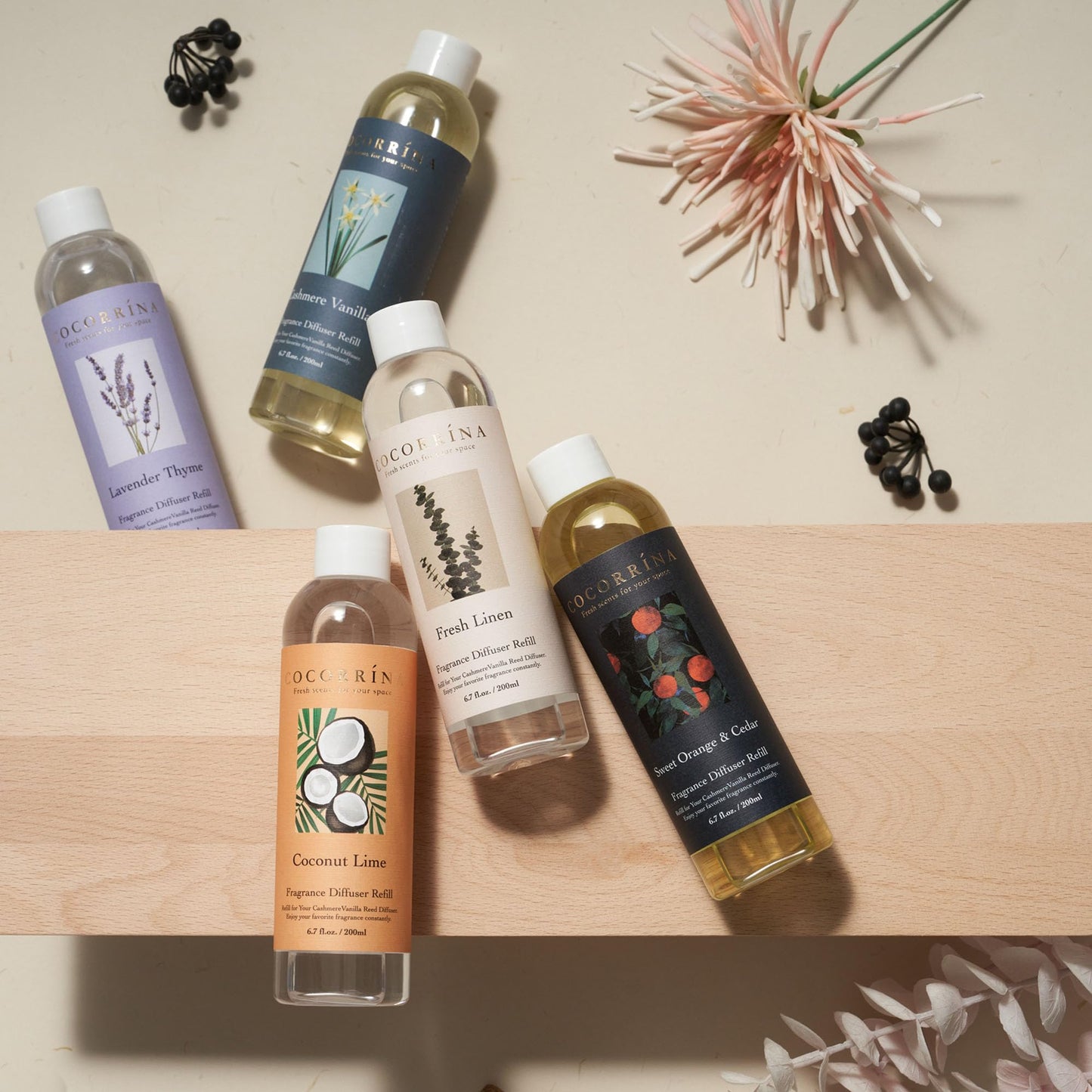 COCORRÍNA Reed Diffuser Refill - Chamomile & Verbena 6.7 oz. Scented Oil Refill for Reed Diffuser Home Fragrance for Bedroom, Bathroom Home Decor