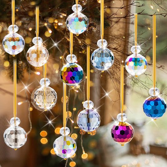 12 Pcs Mini Christmas Tree Ornaments 0.87" Crystal Christmas Ball Ornaments, Multi Colored Iridescent Glass Ball for Christmas Tree Wedding Party Decorations