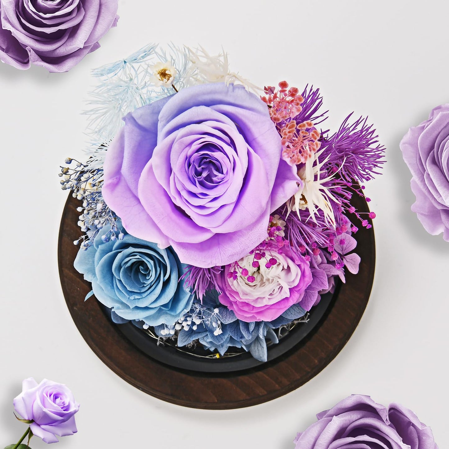 GiftGuru Mothers Day Flowers Delivery Prime, Roses in Glass Dome with LED Light - Gifts for Mom Grandma Her Girlfriend Wife