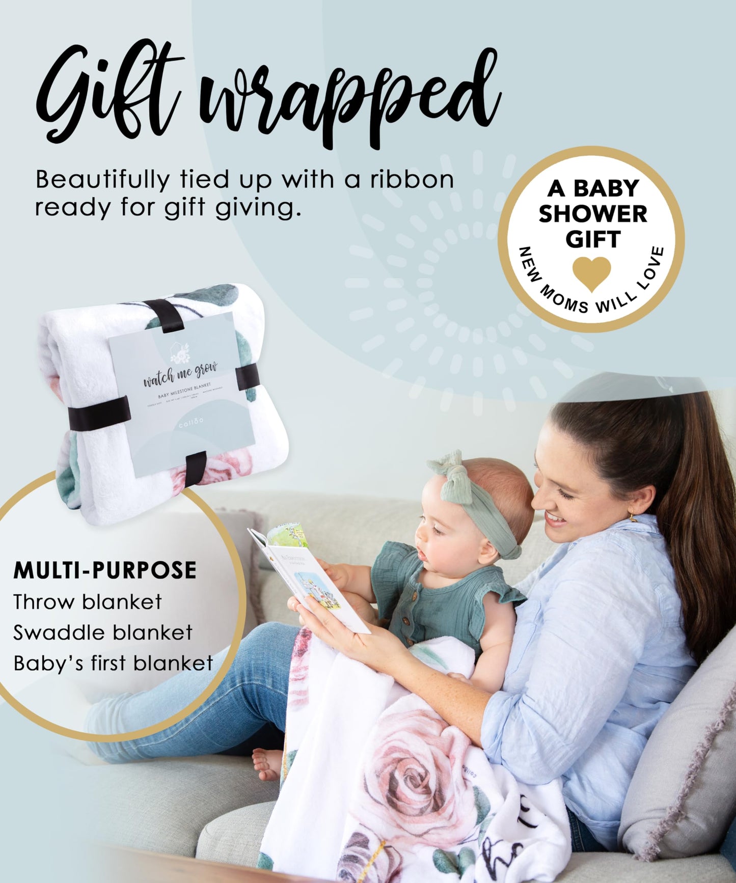 Calloo Baby Monthly Milestone Blanket for Girls, Growth Chart, Fleece, 46"x46"