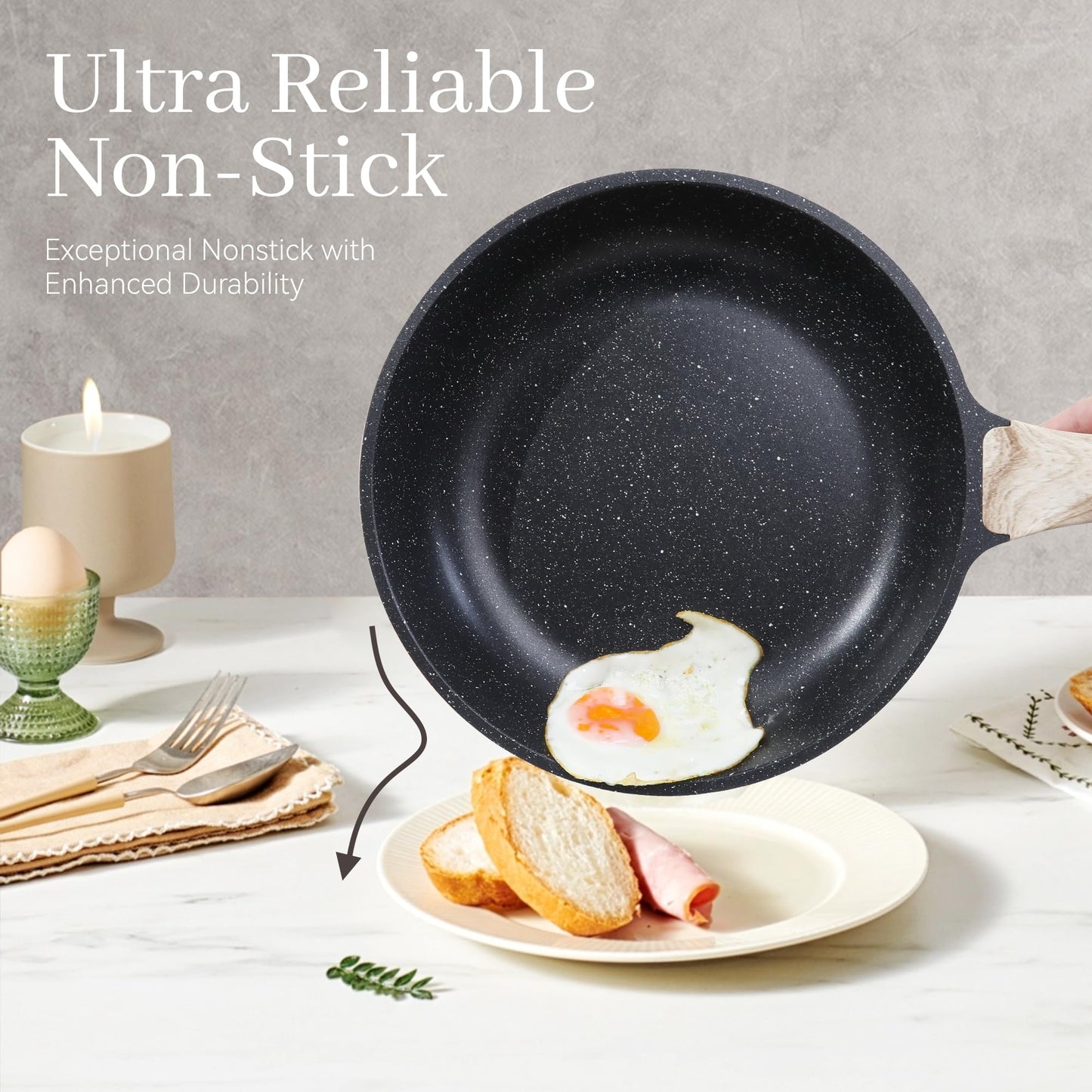 Cuisinluv 23Pcs Pots and Pans Set Non Stick, Kitchen Cookware Sets, Granite Stone Induction Cookware Non Stick Cooking Set w/Frying Pans, Saucepans, Sauté Pan, Griddle Pan, Egg Pan, Black