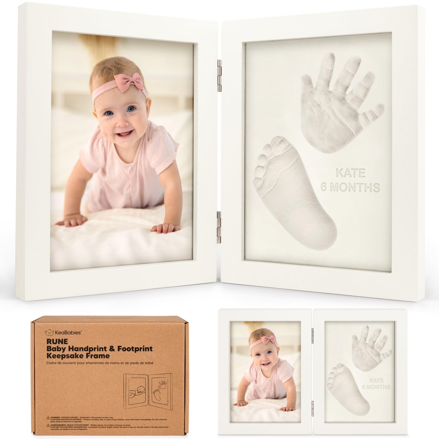Personalized Baby Hand and Footprint Kit, Quick Dry Clay - Newborn Keepsake Feet and Handprint Kit, Nursery Picture Frame, New Mom Gifts for Baby Showers & Registry (Alpine White)