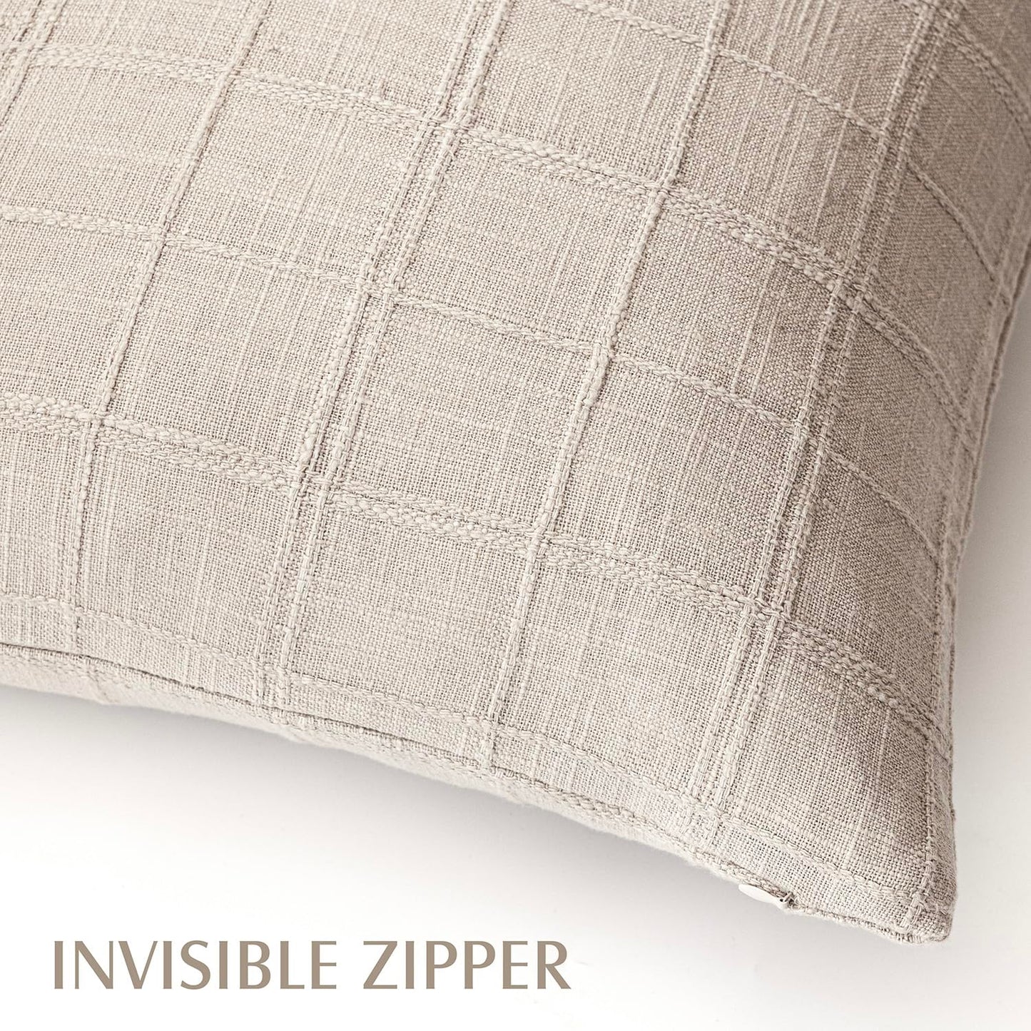 Foindtower Set of 2 Decorative Linen Check Throw Pillow Covers Neutral Farmhouse Lumbar Cushion Covers Modern Boho Home Decor for Sofa Chair Couch Bedroom Living Room Outdoor,12×20 Inch,Natural Linen