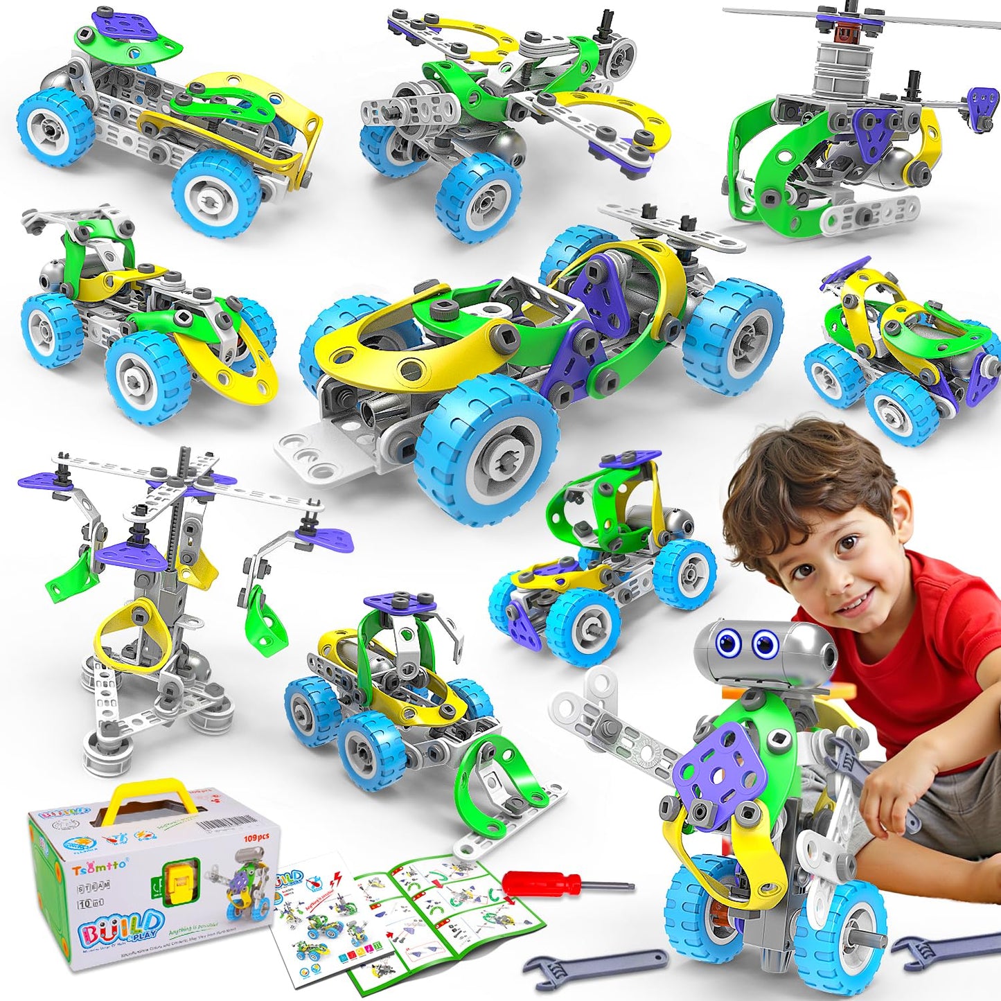 10 in 1 STEM Toys for 4 5 6 7 8+ Year Old Boy Girl Birthday Gifts Building Toys for Kids Ages 4-8 5-7 6-8 Educational Stem Activities for Boys 4-6 8-10 Construction Creative Games Holiday Idea Gift