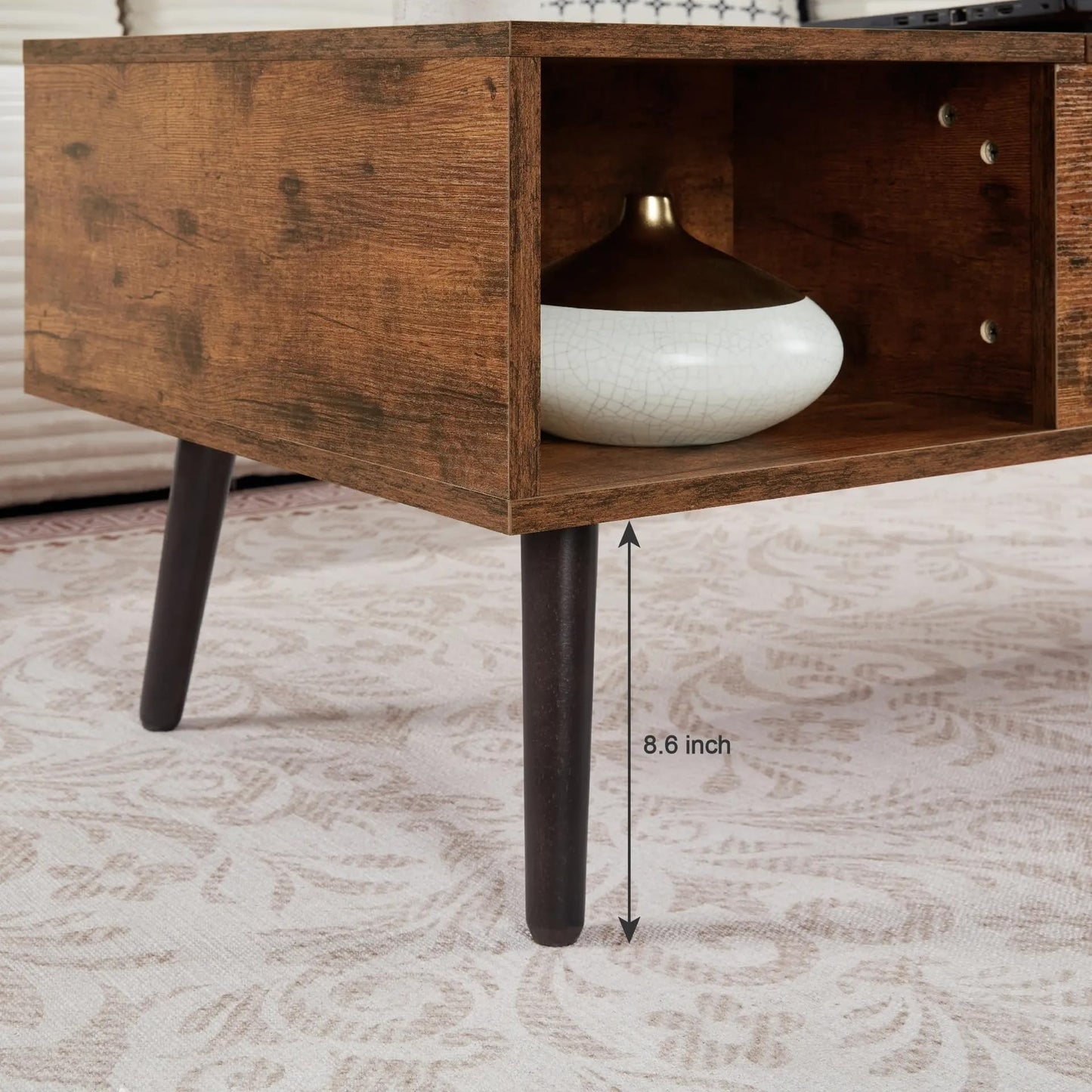 SANODESK 39" Wood Lift Top Coffee Table with Hidden Compartment and Storage Shelf for Living Room, Reception Room, Brown