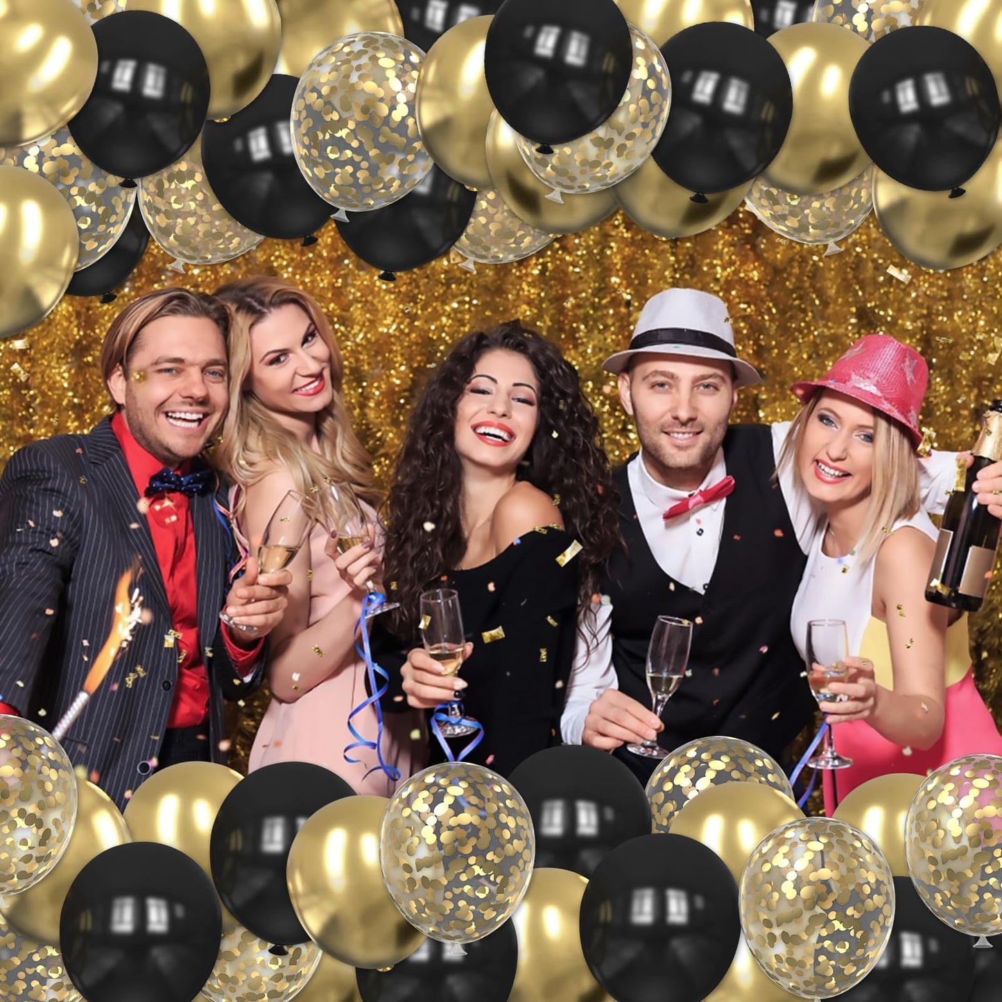 75pcs Black and Gold Balloons, 12 Inch Black and Gold Confetti Balloons Gold Latex Balloons for Birthday, New Year,Wedding,Graduation Party Baby Shower Decorations