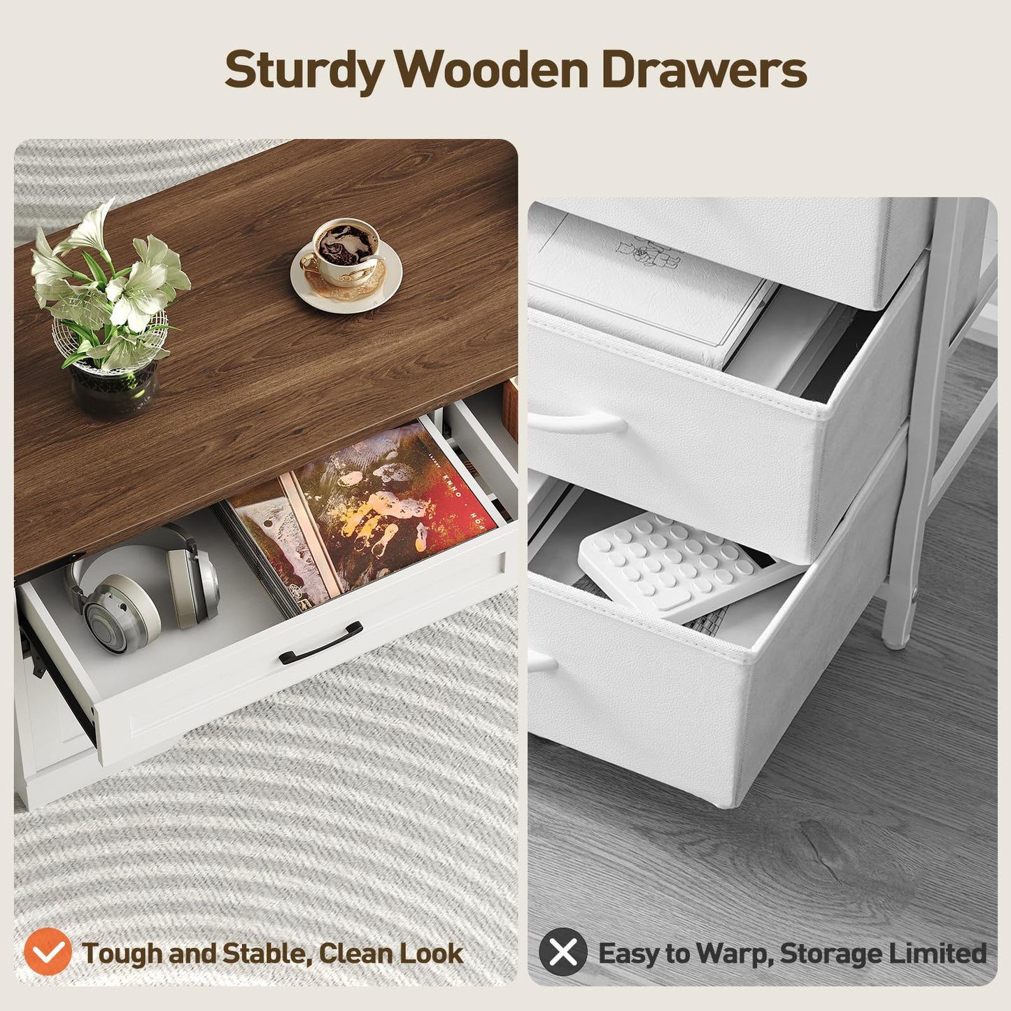 RALGEND 47" Farmhouse Coffee Table with Storage and Sliding Barn Doors, Large Rustic Center Table with 2 Drawers & Open Compartments, Wooden Coffee Table for Living Room, White and Walnut