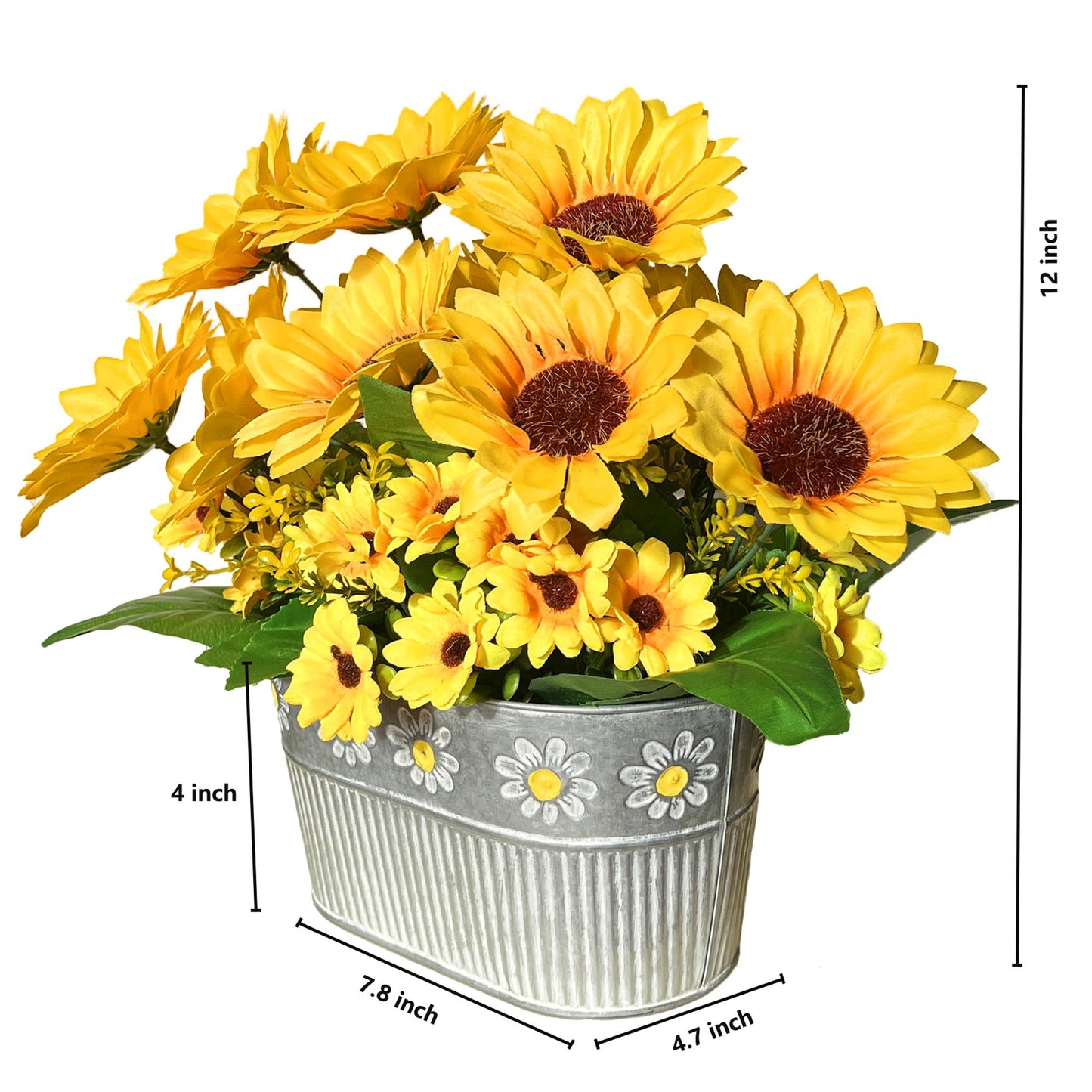 hopeme Artificial Flowers Fake Sunflowers in Pot, Faux Silk Flowers Floral Table Centerpiece Decoration, Rustic Potted Greenery for Farmhouse Home Décor