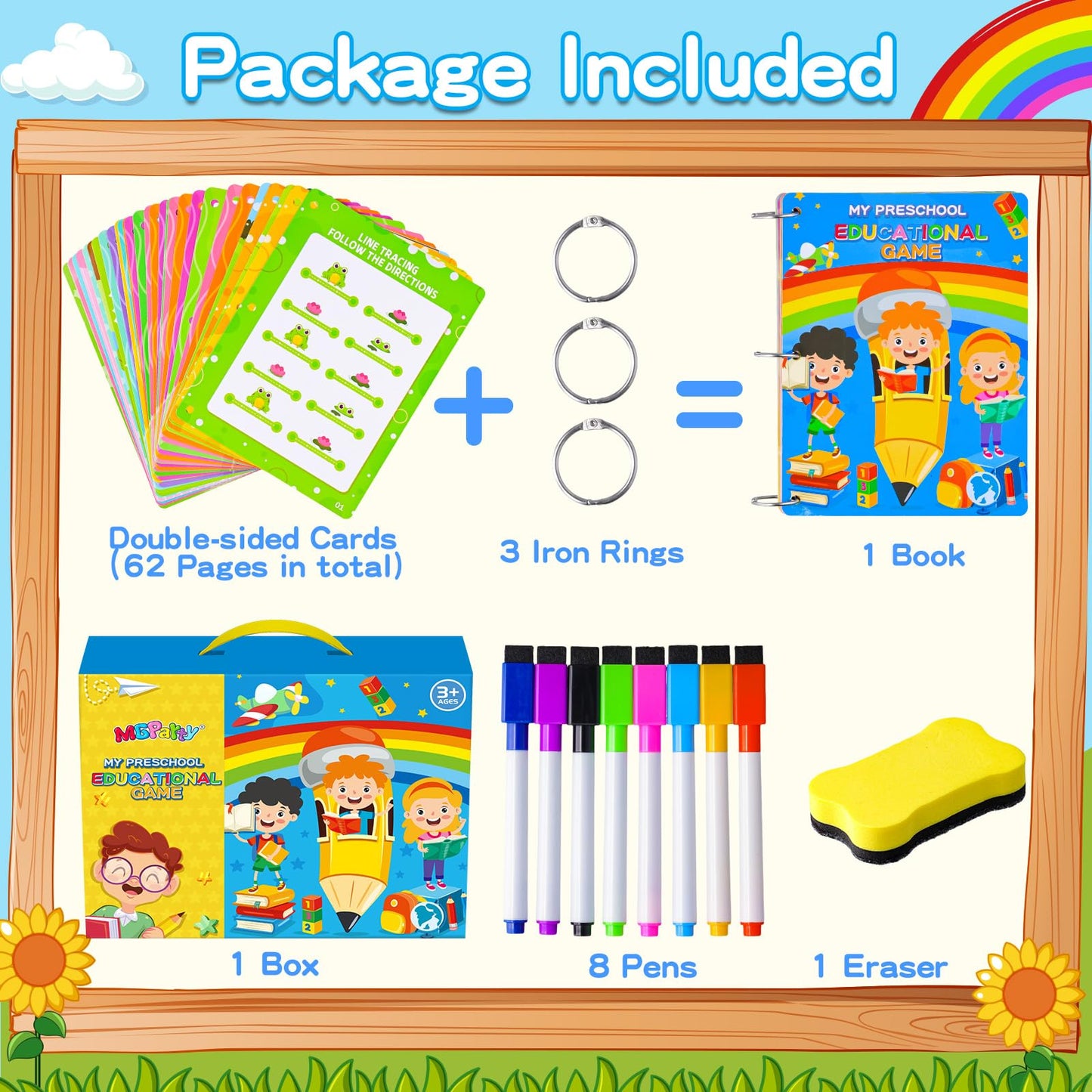 Preschool Learning Activities, 62 Pages Educational Workbook for Kids, Handwriting Practice, Montessori Toys, Autism Materials, Alphabet Learning, Kindergarten Game with Toys for Toddlers Kids 3-8