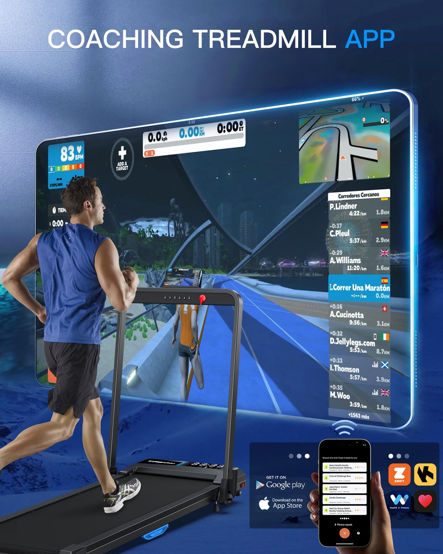 Under Desk Walking Pad Treadmill: Incline Voice Controlled Smart Treadmill 350 lbs Capacity for Home Office Use, Compatible with KINOMAP WELLFIT App