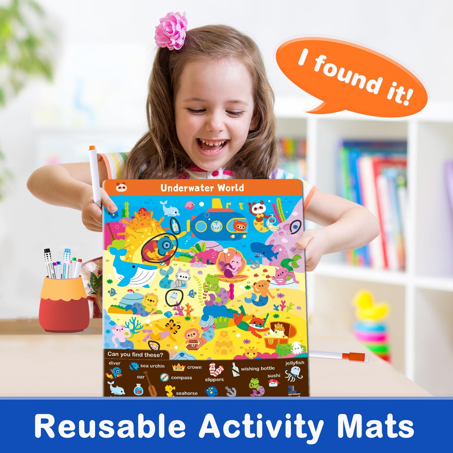 Elite Panda Preschool Learning Activities 60 Reusable Pages - Kindergarten Workbook with Search and Find Games, Letter & Number Tracing Book, Montessori Educational Toys for Kids Ages 3, 4, 5, 6 Gifts