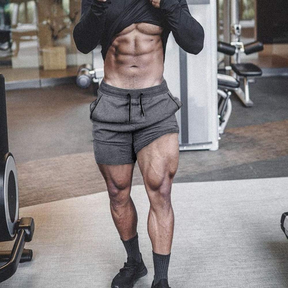 EVERWORTH Men's Solid Gym Workout Shorts Bodybuilding Running Fitted Training Jogging Short Pants with Zipper Pocket Grey XXL