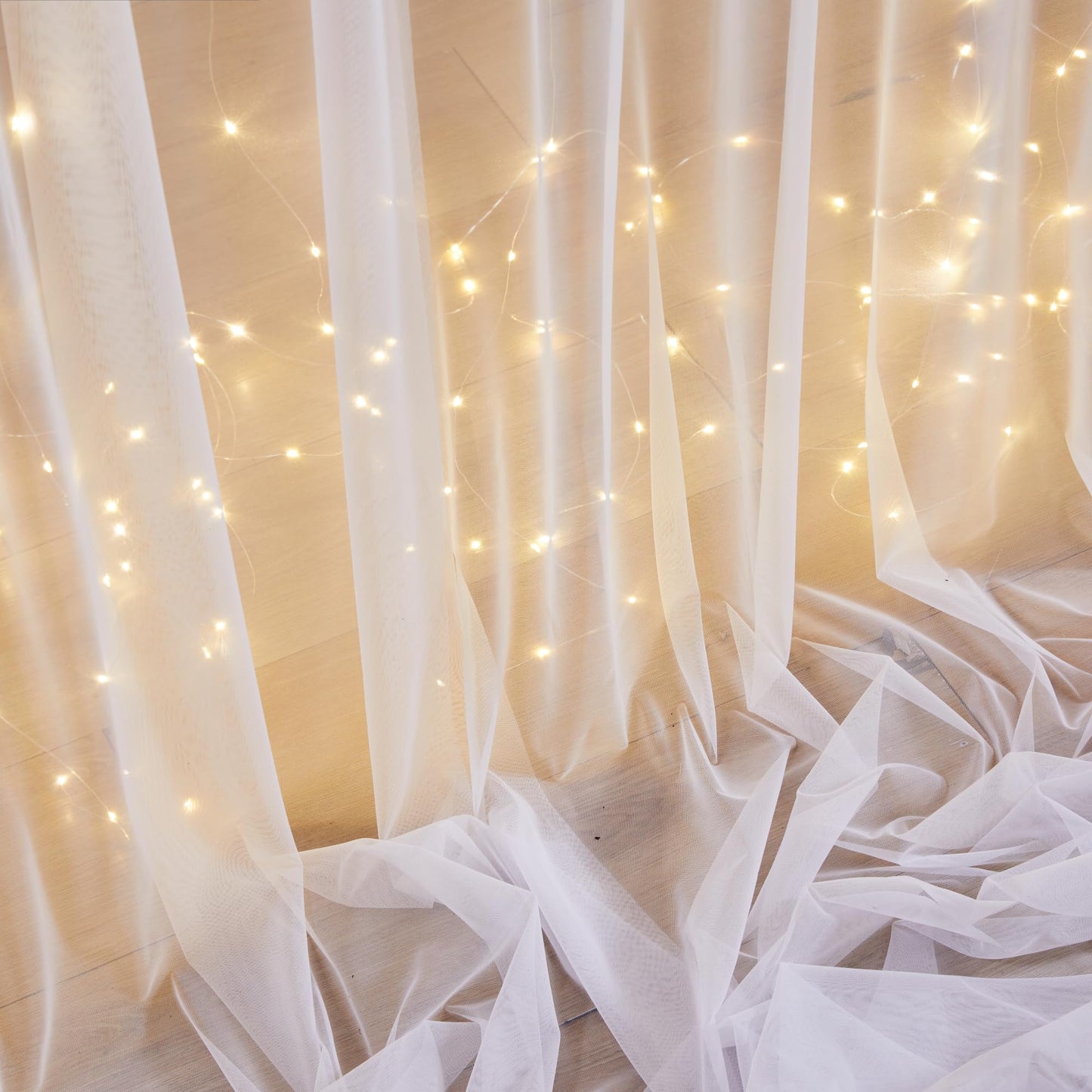 White Sheer Curtains with Lights String Tulle Curtain for Living Room Bedroom Parites Wedding Birthday Decorations 2 Panels 60" Wｘ84 L