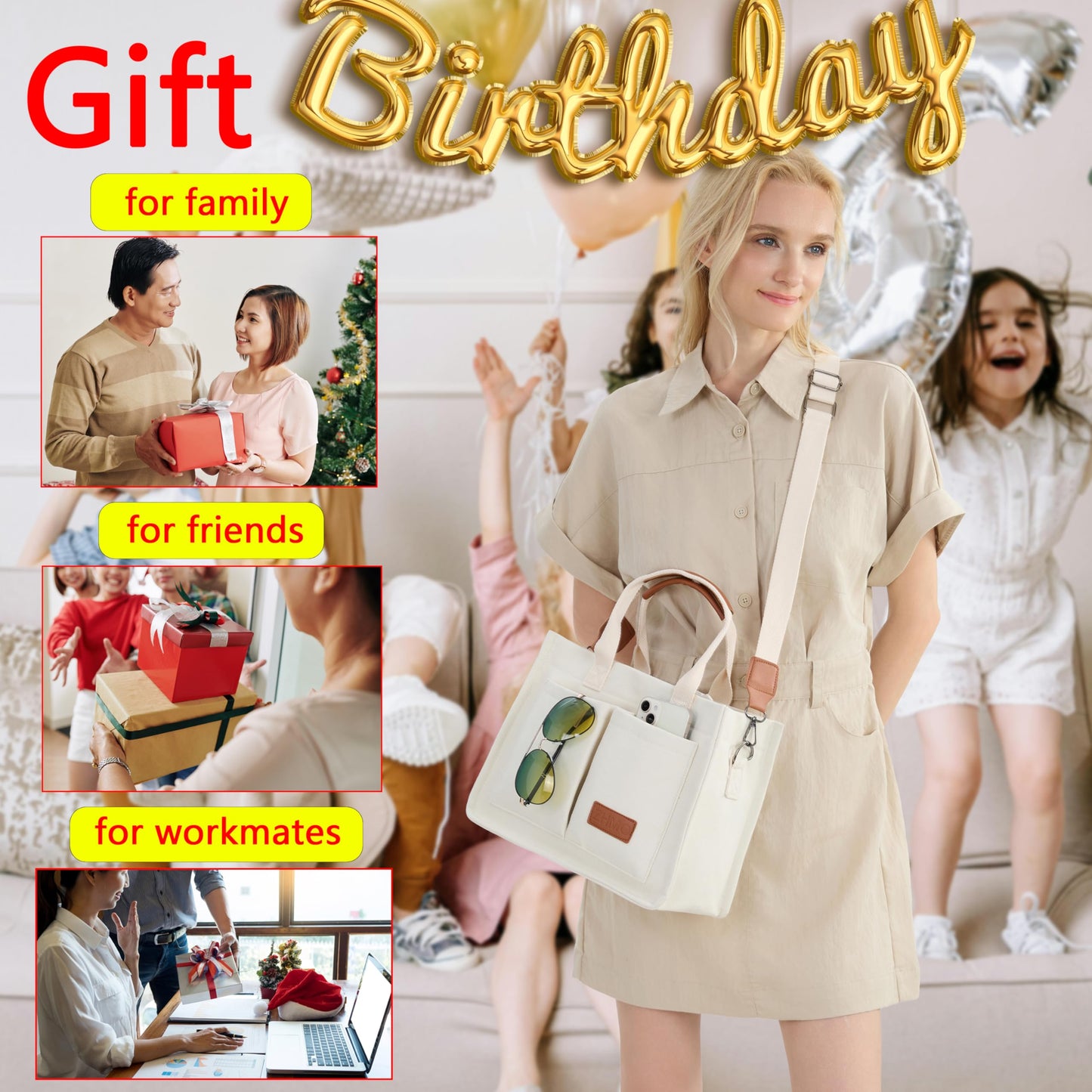 Tote Bag for Women With Compartments and Pockets,Large Canvas Tote Women's Purse Crossbody Bags Work Laptop Book Bag Top Handle Satchels Handbags Shoulder Bag for Travel Nurse Church Gym Beach Office