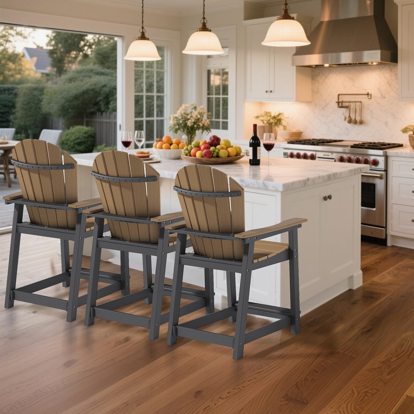 OTSUN Outdoor Tall Adirondack Chairs Set of 2, Patio Bar Stool Chair with High Back, 400lbs, Widened Arms, All-Weather Balcony Chair for Backyard, Garden, Yard - Black Brown