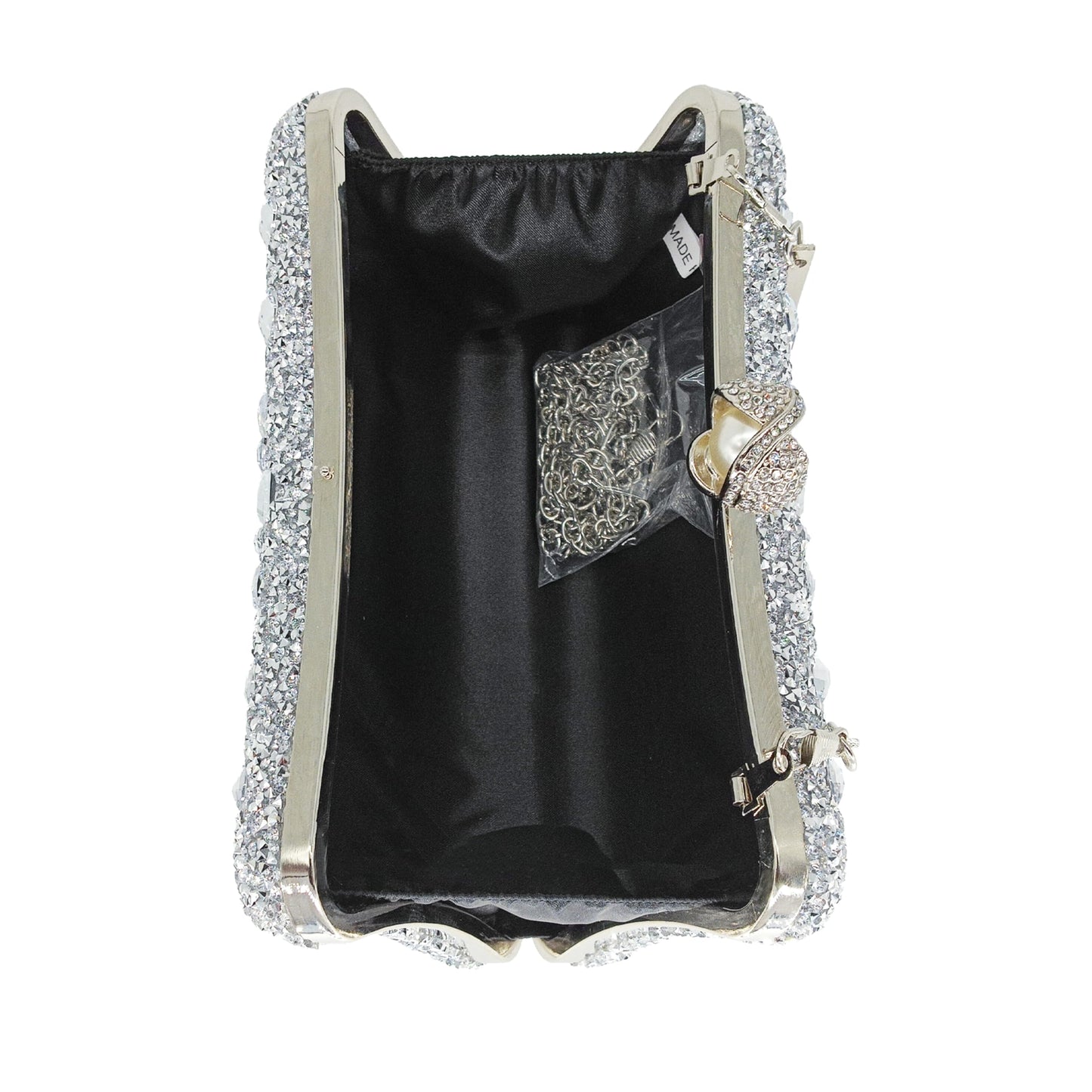 MAIRLOM Rhinestone Clutch Purses for Women Evening Wedding Formal - Pearl Clasp Handbag Crystal Gemstone Bag for Party Prom(Solid Silver)