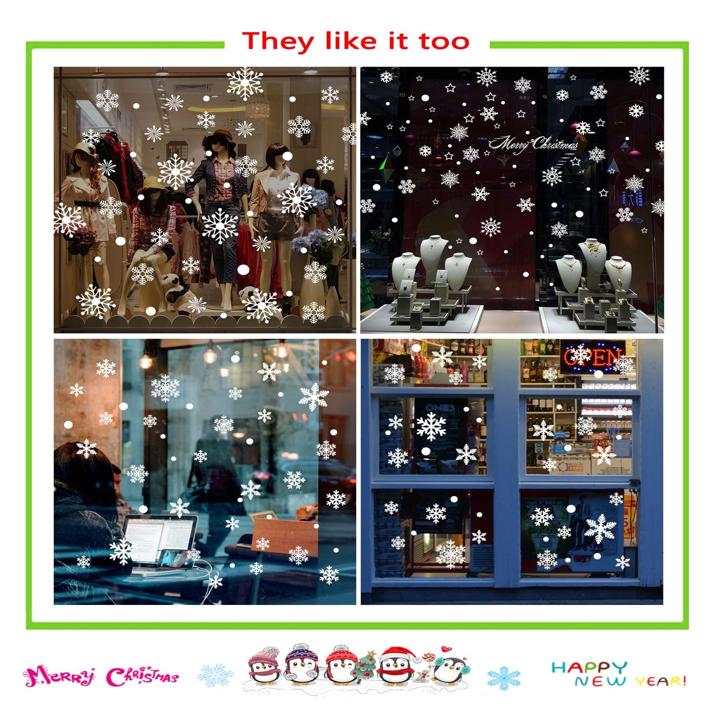 321PCS Snowflake Window Clings for Glass Windows, 9 Sheets Christmas Window Clings for Glass Windows Snow Spray, Winter Window Clings Xmas Holiday, Christmas Decorations for Office Clearance Indoor