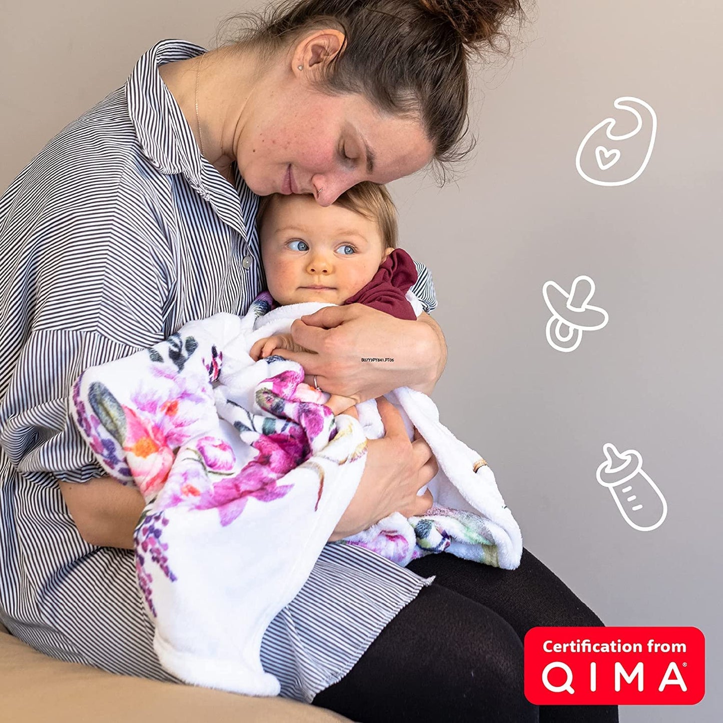 Bliss n' Baby Monthly Milestone Blanket for Baby Girl - 60"x40" - Wrinkle Free Baby Age Month Blanket with Growth Chart - Washable & Dryable - w/Wreath & Headband - Floral Theme