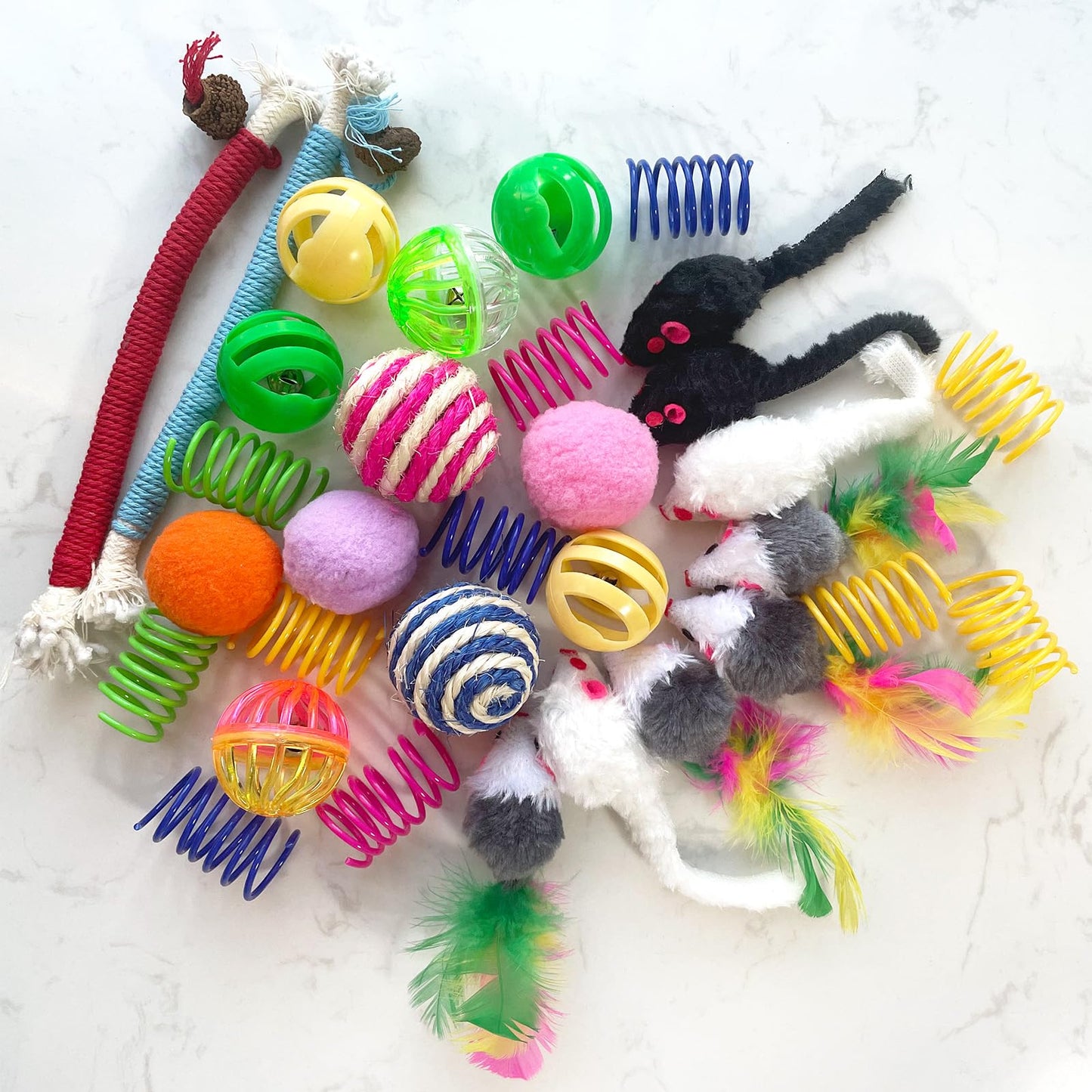 YULOYI Cat Toys for Indoor Cats - 34 Packs Interactive Set with Colorful Springs, Mouse Toy, Catnip Ropes, Balls, Bells, and Sisal Ball for Kittens