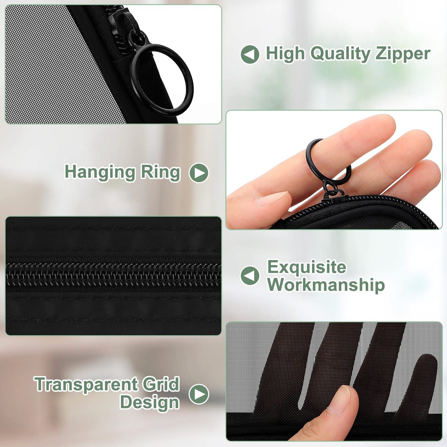 Weewooday 4 Pcs Mesh Makeup Bag Mesh Cosmetic Bag Travel Toiletry Pouch with Zipper Mini Makeup Cosmetic Purse for Daily Accessory(Small, Large, Medium,Black)