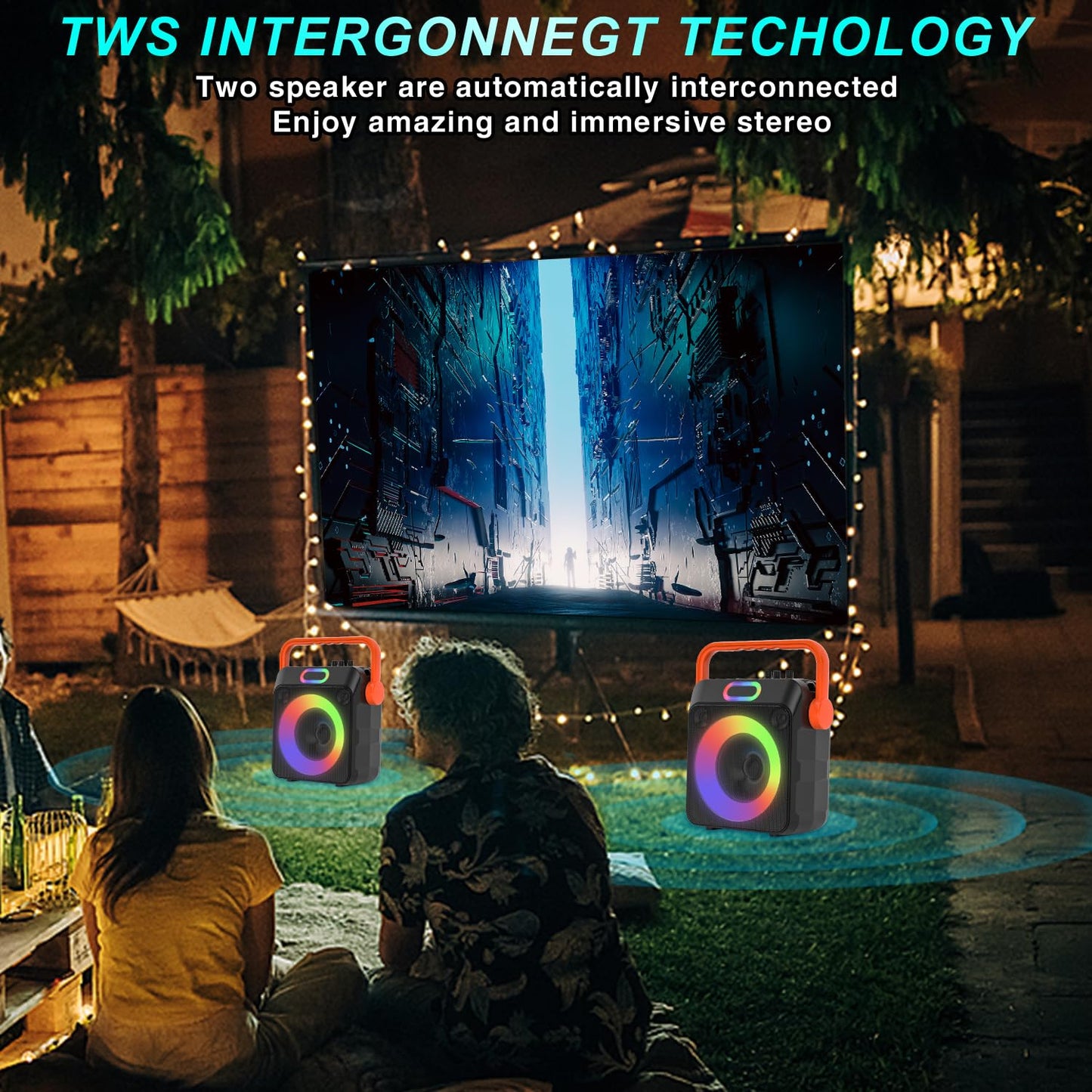 DFTRT Karaoke Machine with Two Wireless Microphones, Portable Karaoke Machine for Adults & Kids, Bluetooth Speaker with Bass/Treble Adjustment, PA System, LED Lights, Supports TF/USB, AUX in, FM, TWS