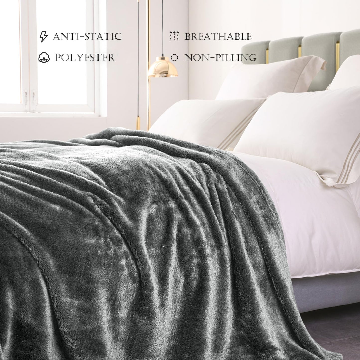 Exclusivo Mezcla Plush Fuzzy Fleece Bed Blanket Queen Size, Super Soft, Fluffy and Warm Blankets，Suitable for All Seasons (Dark Grey, 90x90 Inches)