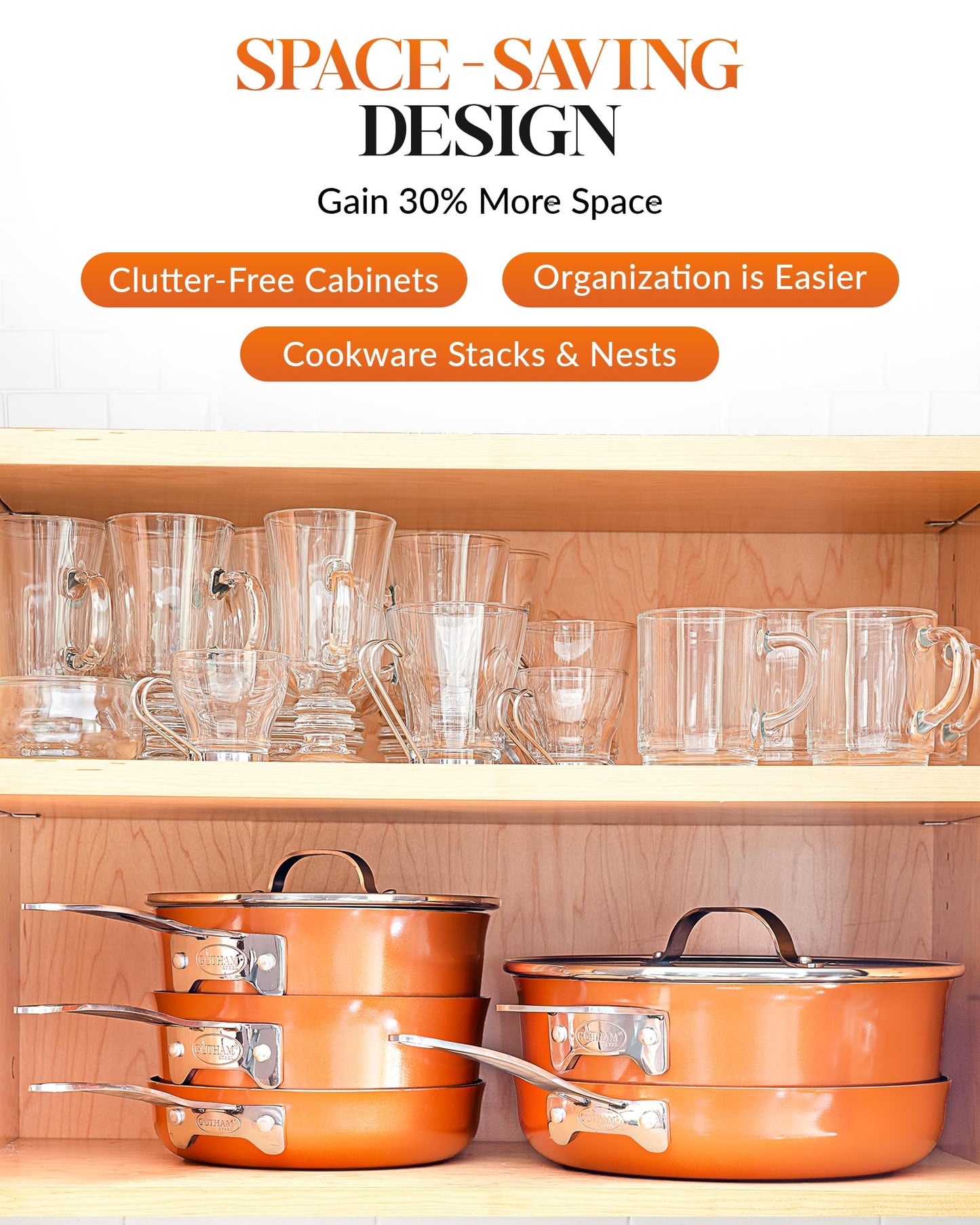 Gotham Steel Stackable Pots and Pans Stackmaster 10 Piece Cookware Set with Ultra Nonstick Cast Texture Ceramic Coating, Copper