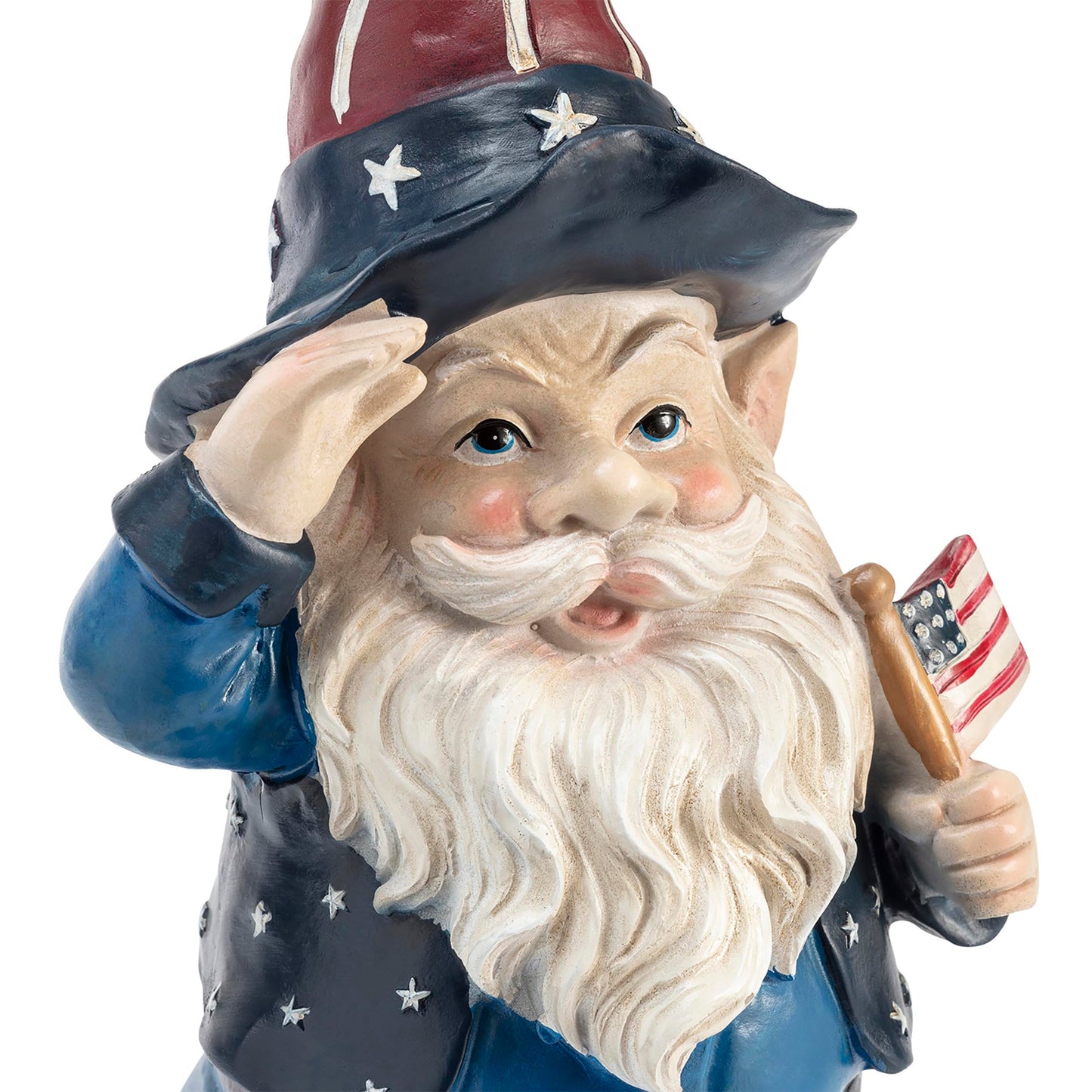 Alpine Corporation 12" Tall Outdoor Patriotic Garden Gnome Saluting Yard Statue Decoration