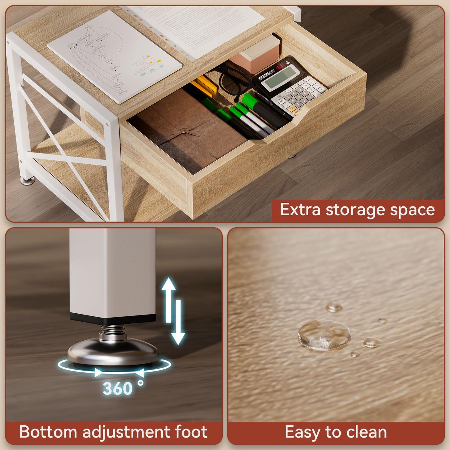 IBUYKE 2 Tier Desktop Printer Stand,Multi-Purpose Desk Organizer,Wooden Printer Stand with Drawer Storage for Folders,Books,for Fax Machine, Scanner,Home Office,Light Wood TLJ012R