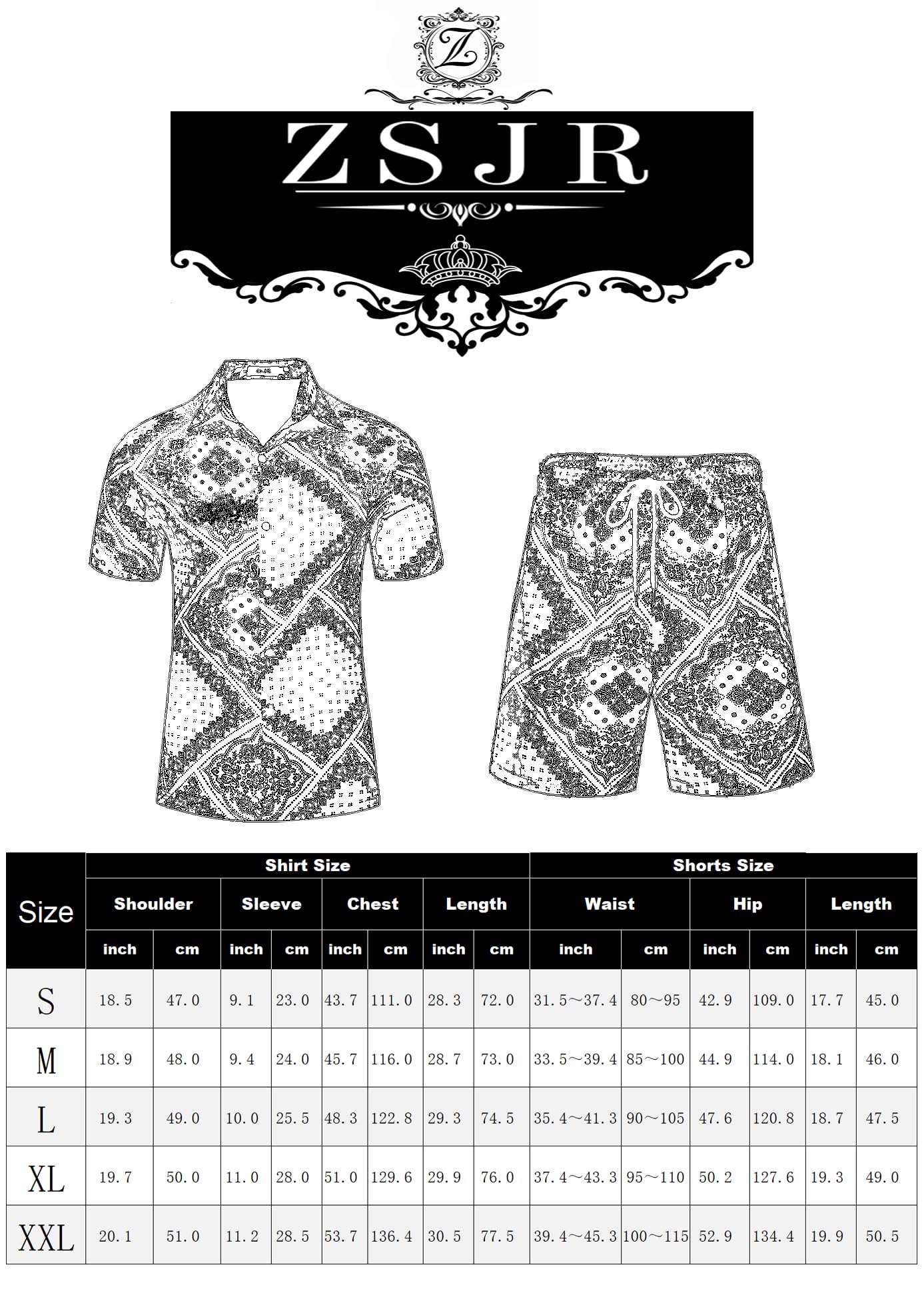 ZSJR Mens Hawaiian Shirt Sets Satin Silk Casual Button Down Shirts 2 Piece Luxury Summer Beach Outfits for Men