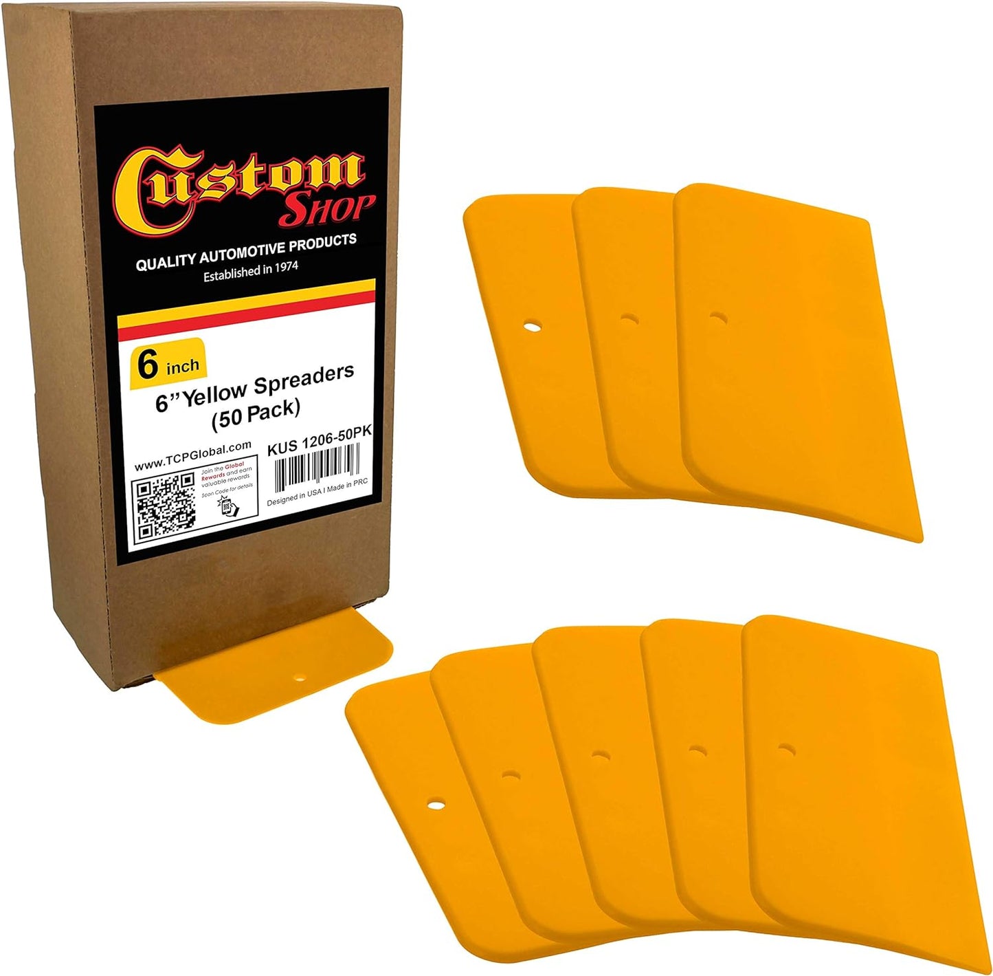 Custom Shop 6 Inch Plastic Body Filler Spreader Tools for Automotive Body Fillers (50 Pack), Putties, Glazes, Epoxy Resin, Caulk, Glues - Plastic Spreader Tool