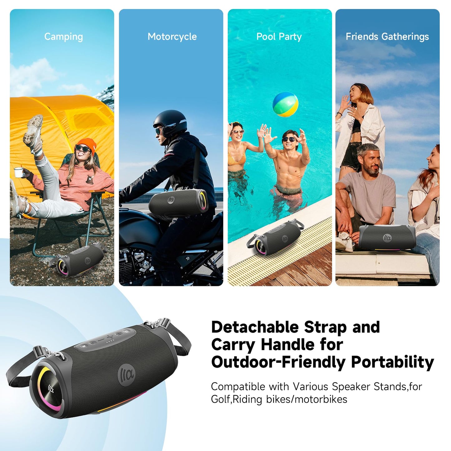 TAZATA Portable Bluetooth Speaker,IPX7 Waterproof 80W Loud Stereo Sound Wireless Outdoor Speaker for Pool,Shower,Camping Bike Use,8H Playtime