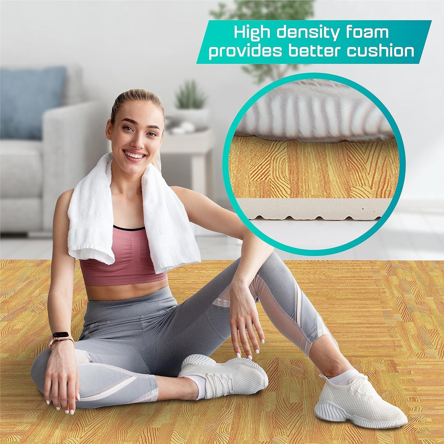 Yes4All EVA Interlocking Mats, Puzzle Floor Tiles, Foam Floor Padding with Border for Furniture, Home Space, Living Room, Garage 11,22,32 SQFT