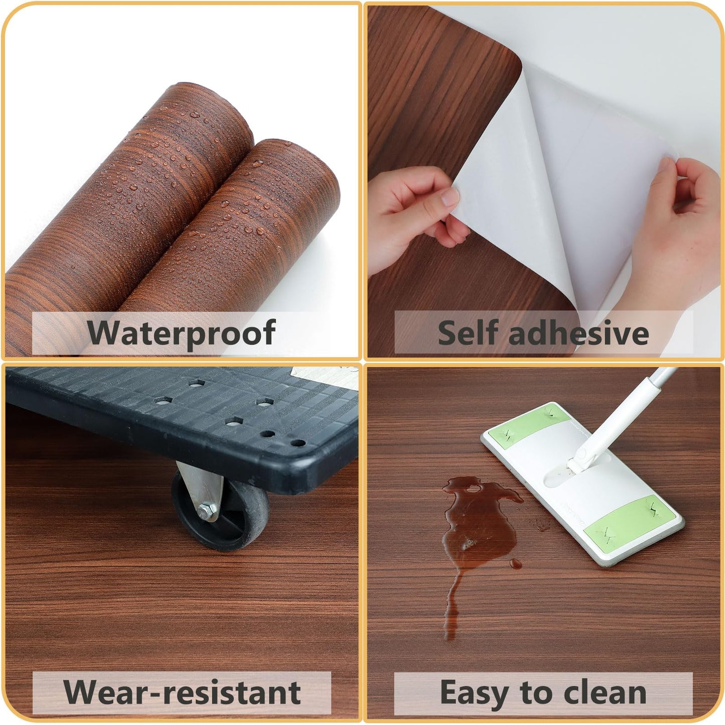 WIFEA Self Adhesive Vinyl Flooring Roll 23.6"x 118"/19 Sq.Ft Wood Grain Peel Stick Floor Tiles, Wear-Resistant and Waterproof Vinyl Plank Flooring for Bedroom Living Room Office Balcony Brown
