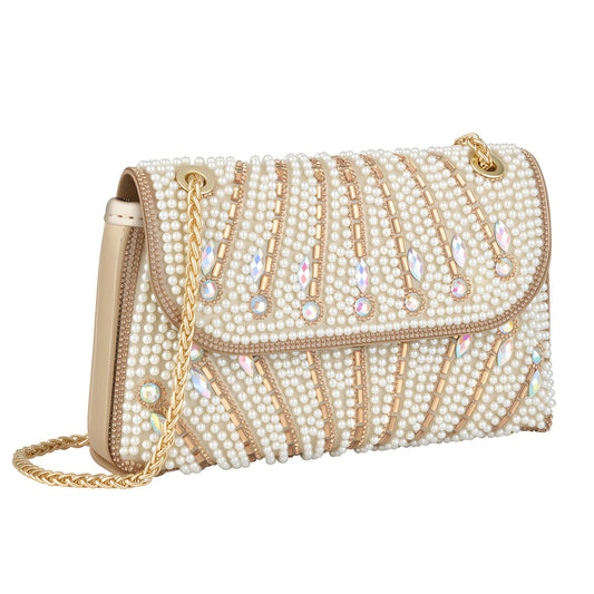 Gripit Pearl Clutch Purse Sparkly Rhinestone Evening Bag Small Glitter Wedding Party Prom Handbag for Women