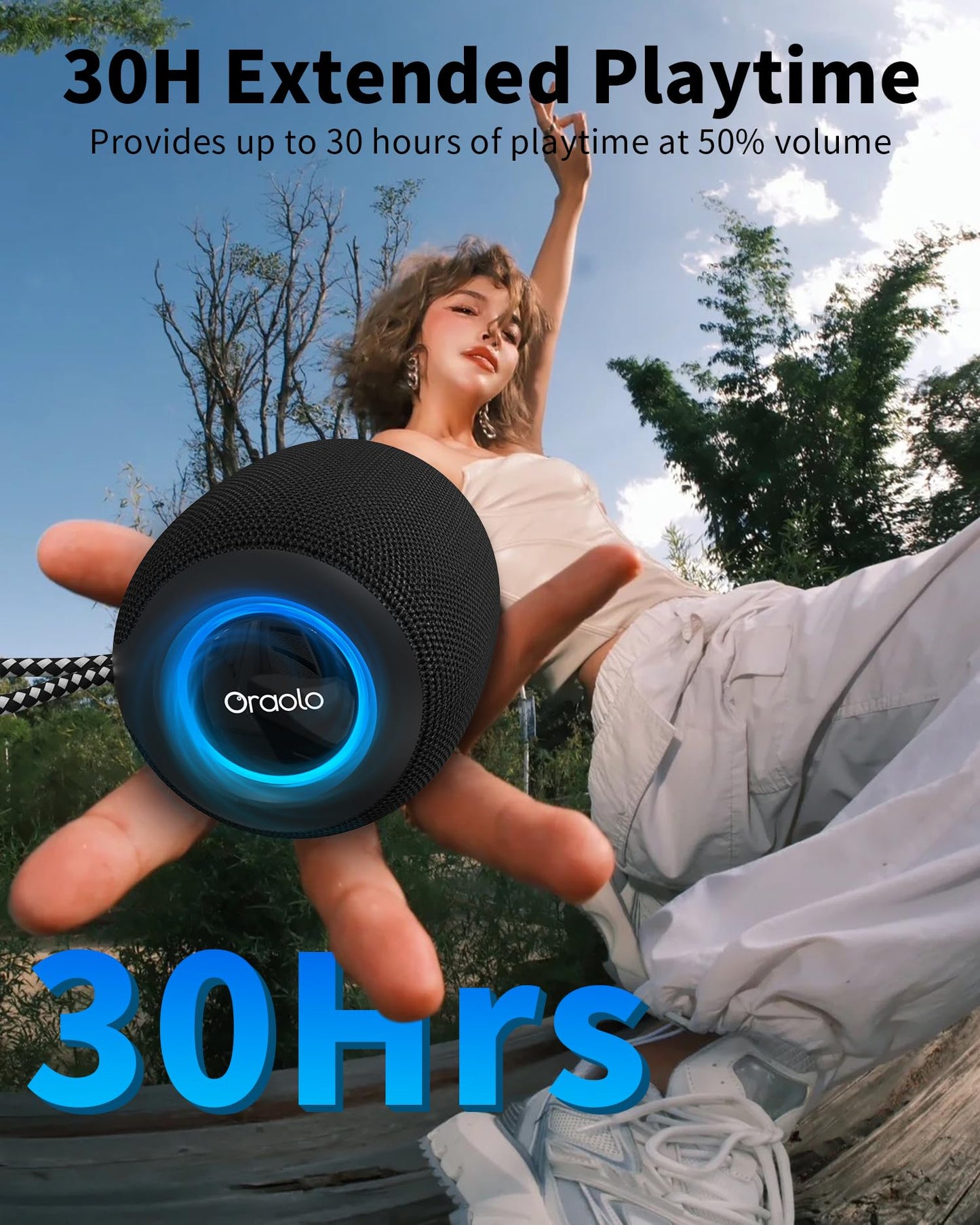 Oraolo Bluetooth Speaker, IPX7 Waterproof Portable Bluetooth Speaker with 15W Immersive Audio, 30H Playtime, LED Light, Bluetooth 5.3, Support TWS, Wireless Speakers for Outdoor Camping Home