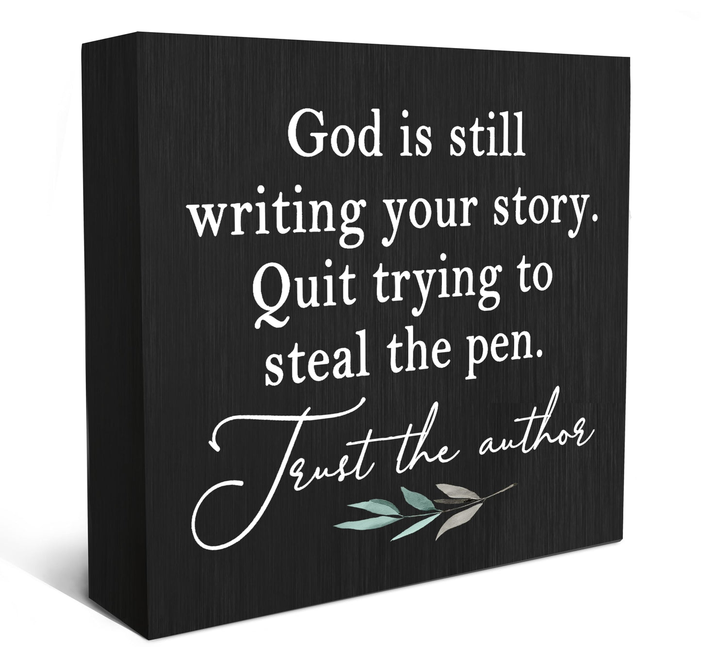 SRADMO God Is Still Writing Your Story, Prayer Room Bible Verse Decor, Christian Black Wooden Box for Home Office, Inspirational Table Decorative Accessories