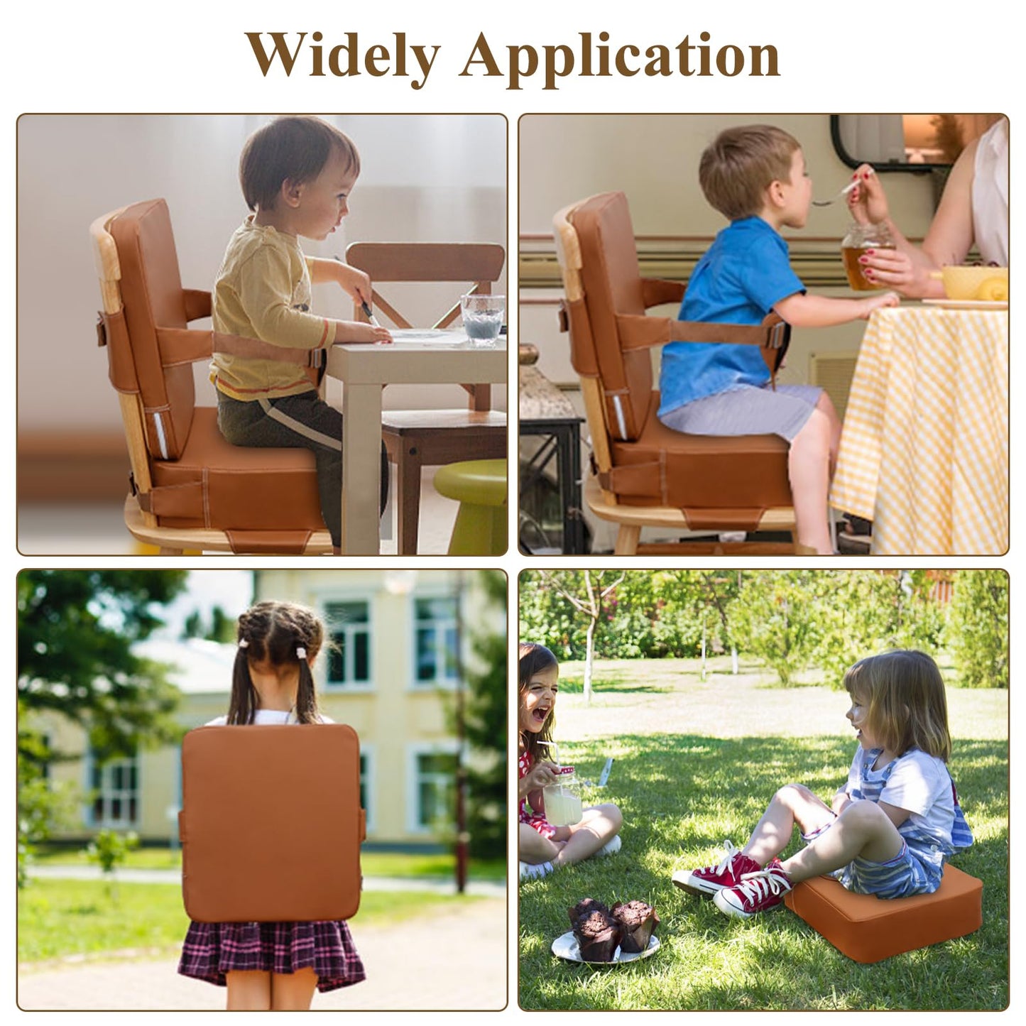 TOTIDYH Toddler Booster Seat for Dining Table, Non-Slip Kitchen Chair Booster Seat with Backrest and Adjustable Straps, Portable PU Waterproof Travel Baby Booster Increasing Cushion