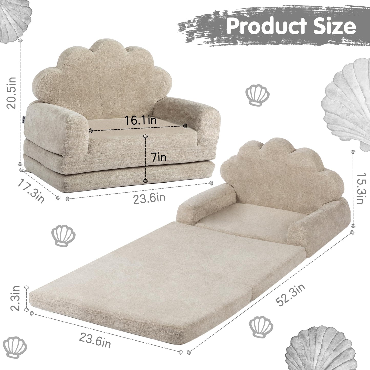 spanspace 2-in-1 Kids Couch, Toddler Couch Fold Out, Comfy Toddler Chair, Convertible Kids Sofa to Lounger with Pocket and Removable Cover