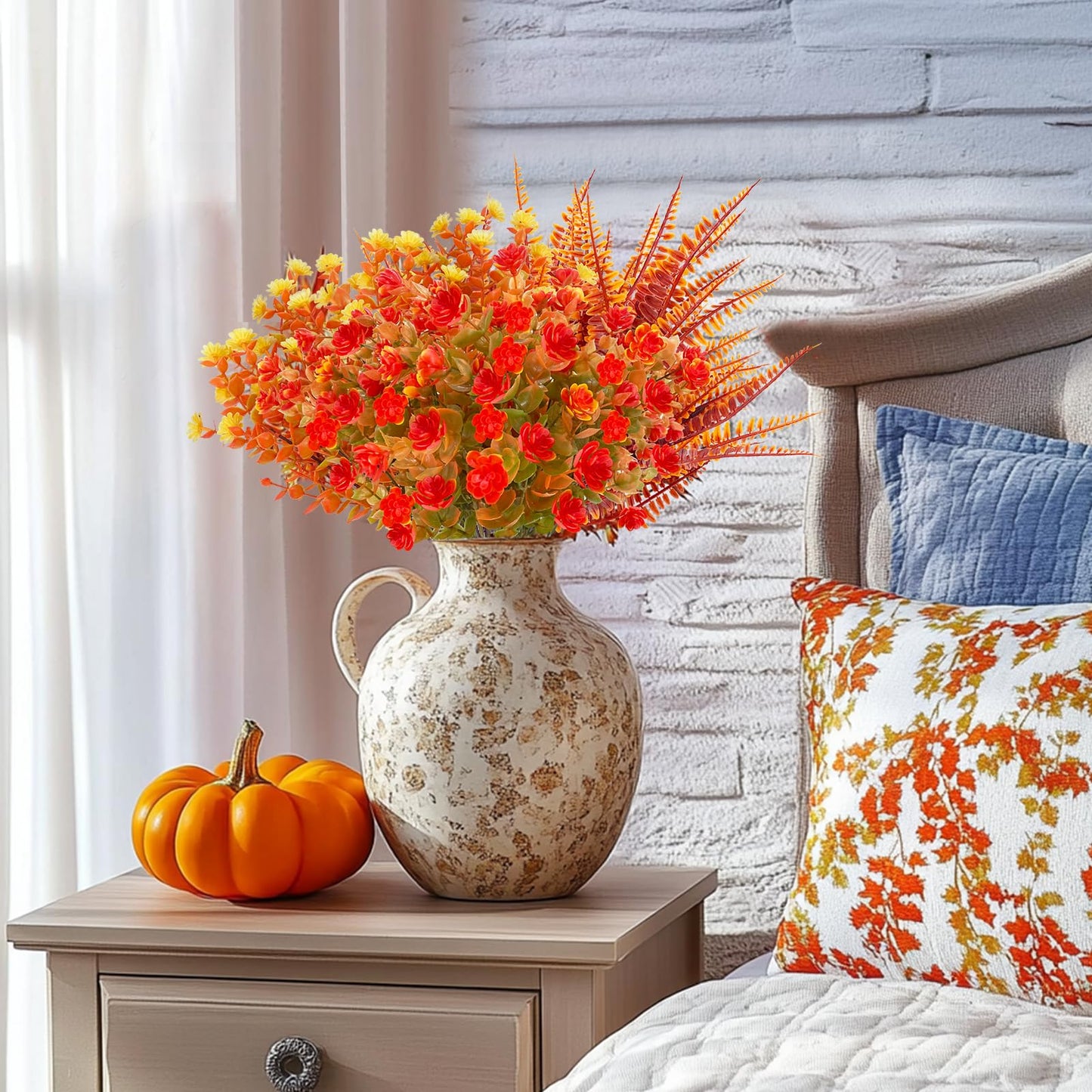 TURNMEON 20 Bundles Artificial Fall Flowers Fall Decorations for Home-UV Resistant Fake Mums Artificial Flowers for Outdoors Faux Plant Plastic Flowers Gardens Porch Autumn Thanksgiving Fall Decor