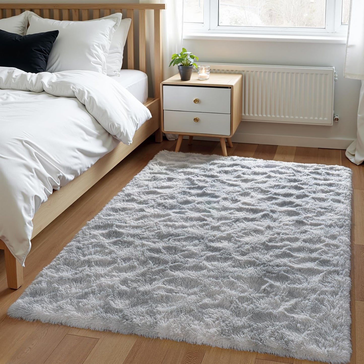 Zentavio Area Rugs for Living Room Grey Rugs for Bedroom 4x6 Carpet Fluffy Furry Soft Shag Aesthetic Plush High Pile Gray Throw Rug for Nursery Kids Room Dorm